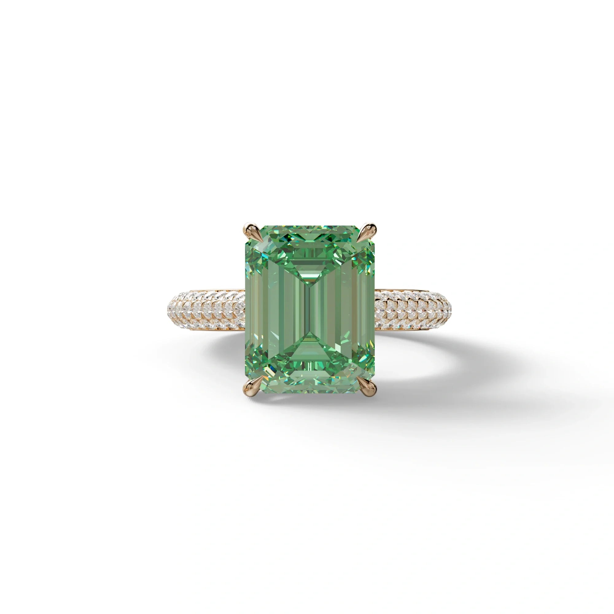 3 Carat Green Emerald Cut Hidden Halo & Pave Set Lab Diamond Ring - Emme - 10K Solid Gold / Rose Gold