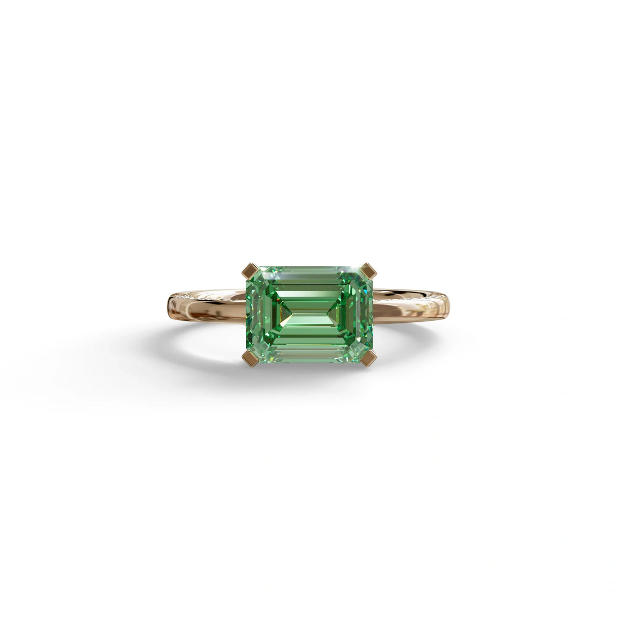 2.5 Ct Fancy Vivid Green Emerald Cut Lab Diamond In Pave-Chanel Setting Ring - Qiqi - 10K Solid Gold / Rose Gold