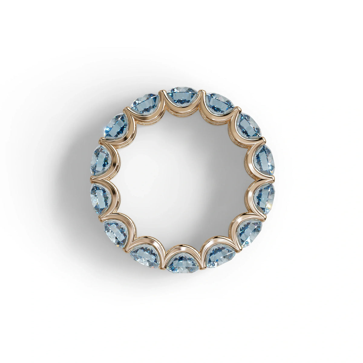 Blue Round Brilliant Diamond Full Eternity Band in 18k Yellow Gold – Scalloped U-Prong Setting