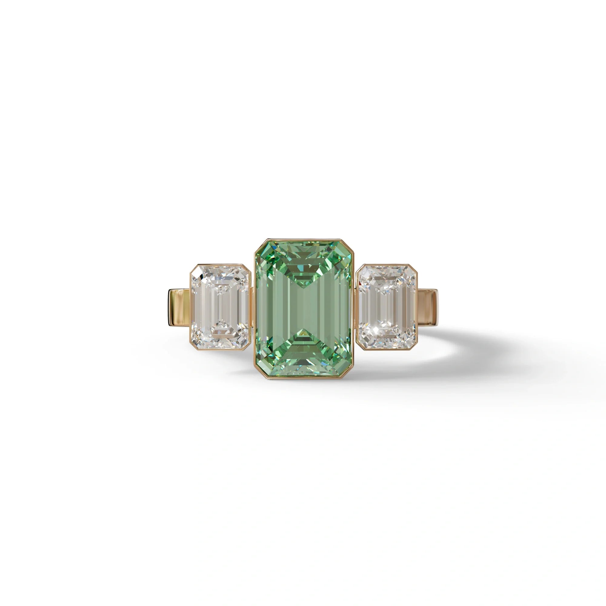 Three Stone 3 Carat Emerald cut Green Lab Grown Diamond Engagement Ring - Elaris - 10K Solid Gold / Rose Gold