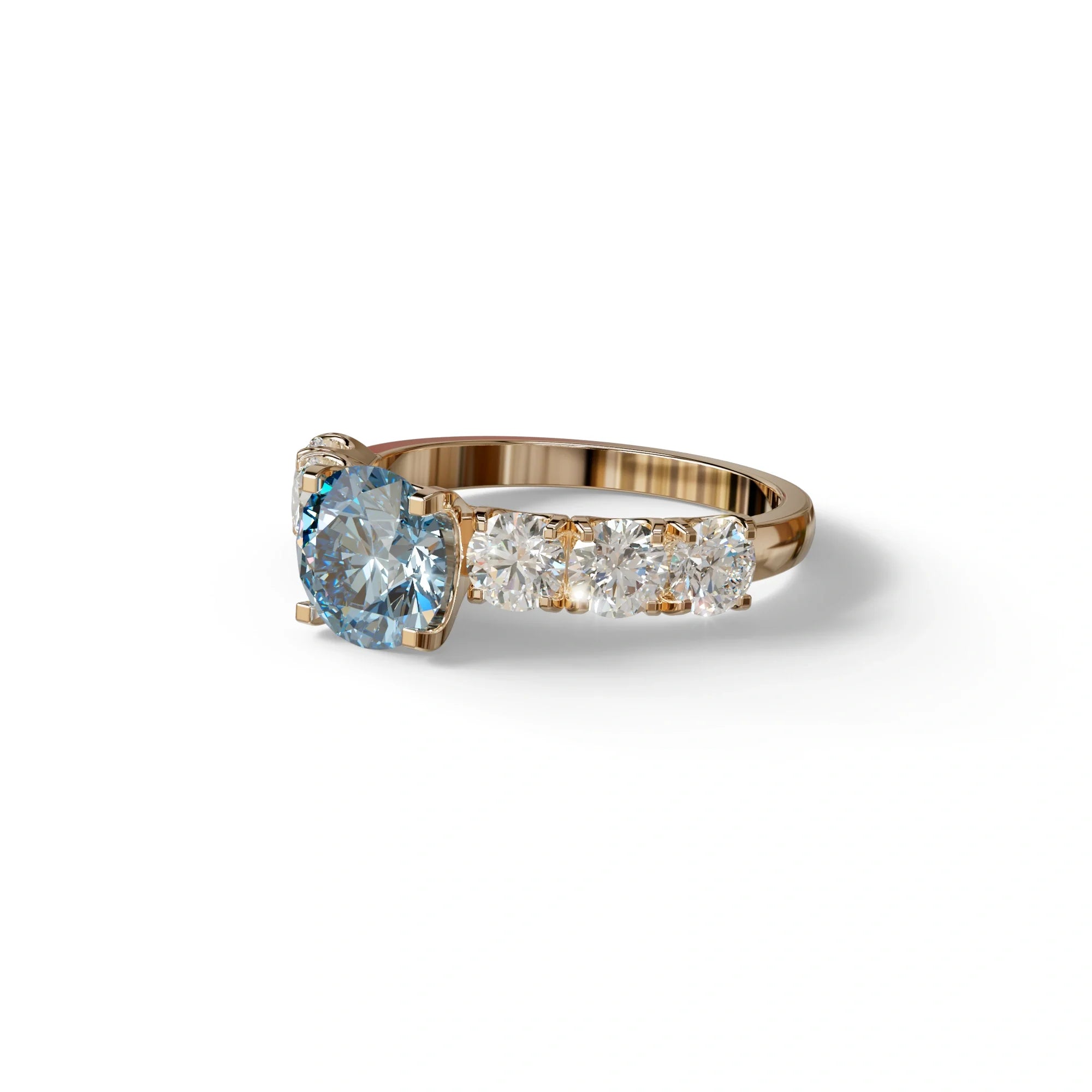 3 Carat Blue Round Cut Half Eternity Lab Diamond Engagement Ring - Angeleno