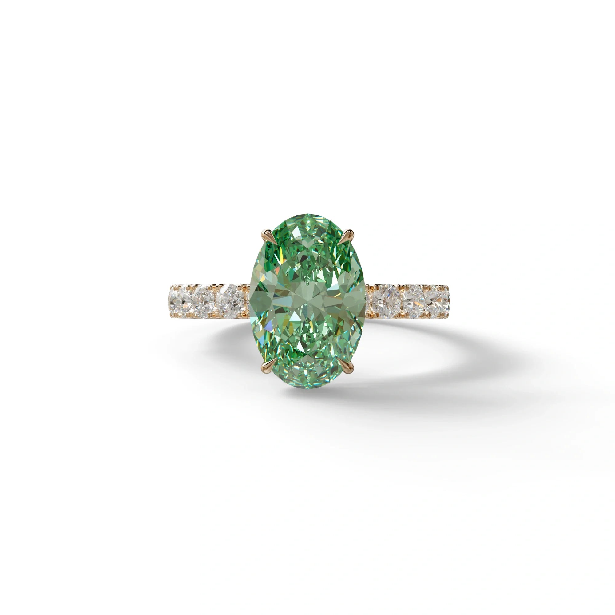4 Carat Green Oval Cut Lab Diamond Engagement Ring | Hidden Halo - Christie’s - 10K Solid Gold / Rose Gold