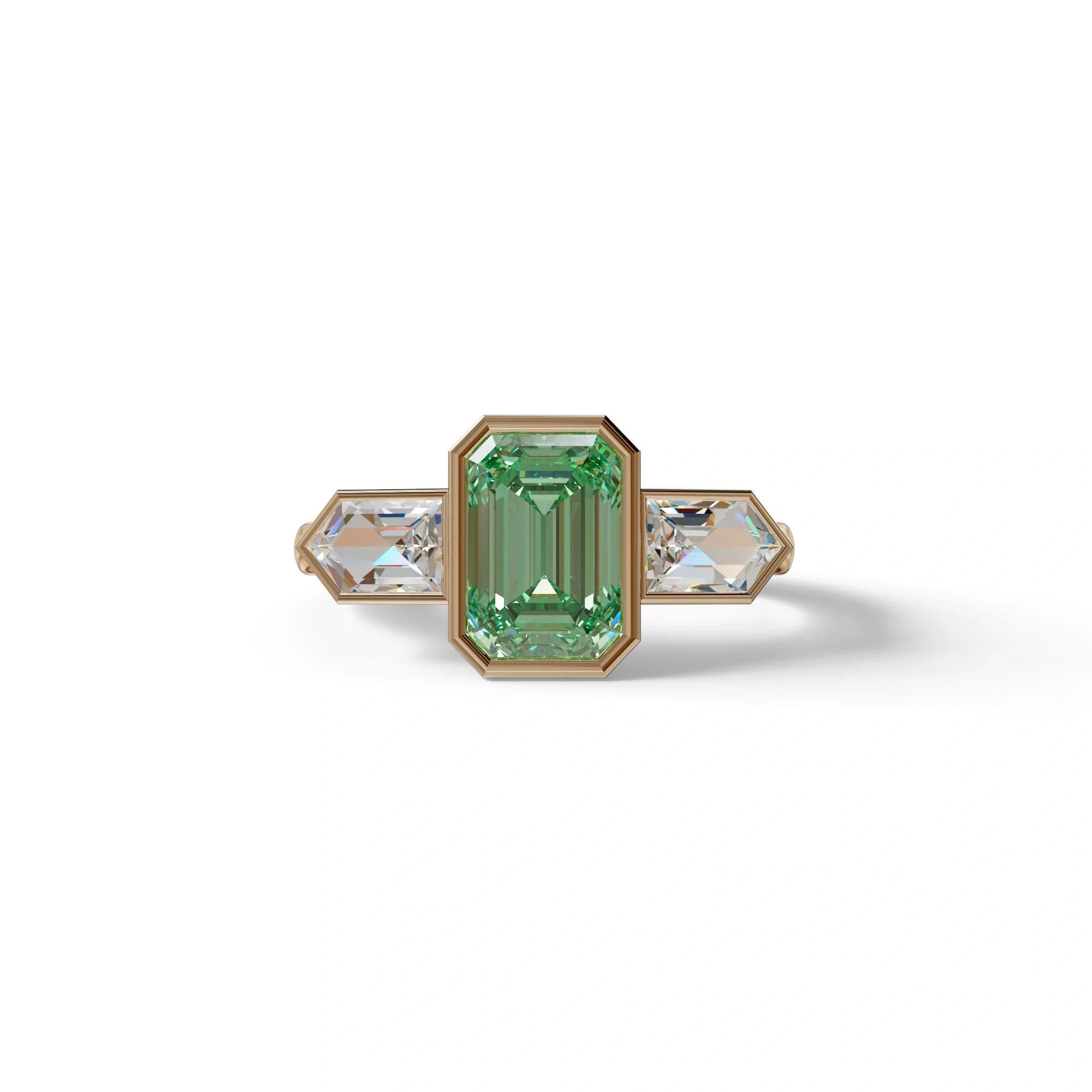 3 Ct Fancy Vivid Green Emerald Cut Lab Diamond Ring - Lumons - 10K Solid Gold / Rose Gold