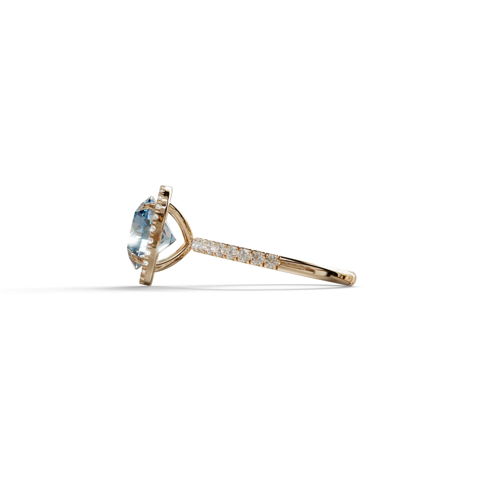 Fancy Blue Round Cut Halo & Pave Lab Grown Diamond Engagement Ring - Flutura