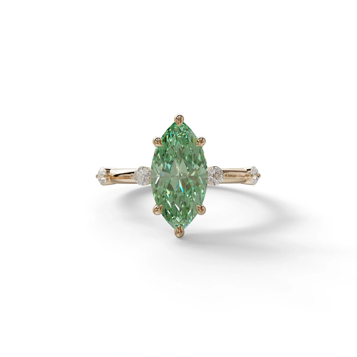 2.5 Ct Fancy Vivid Green Marquise Cut Lab Diamond In Space-Chanel Setting Ring - Nimi - 10K Solid Gold / Rose Gold