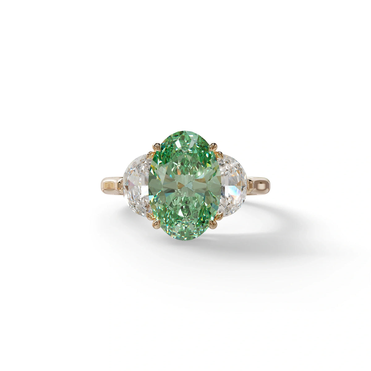 3 Carat Green Lab Grown Diamond Engagement Ring · Oval Cut Three Stone | Constellation - view 2