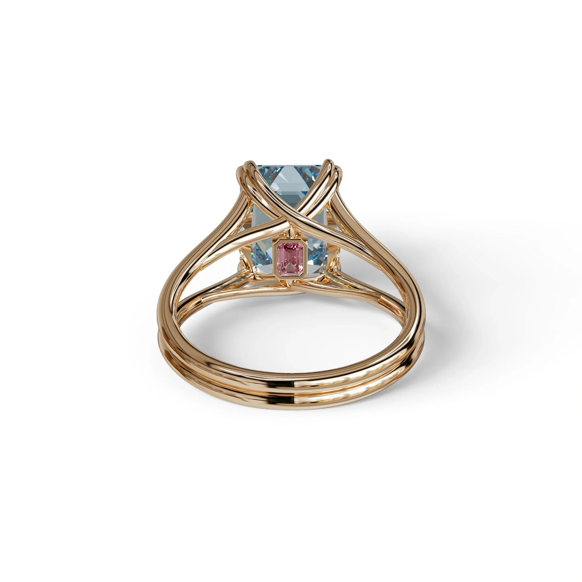 4 Carat Fancy Blue Emerald Cut Lab Grown Diamond Engagement Ring - Tesira