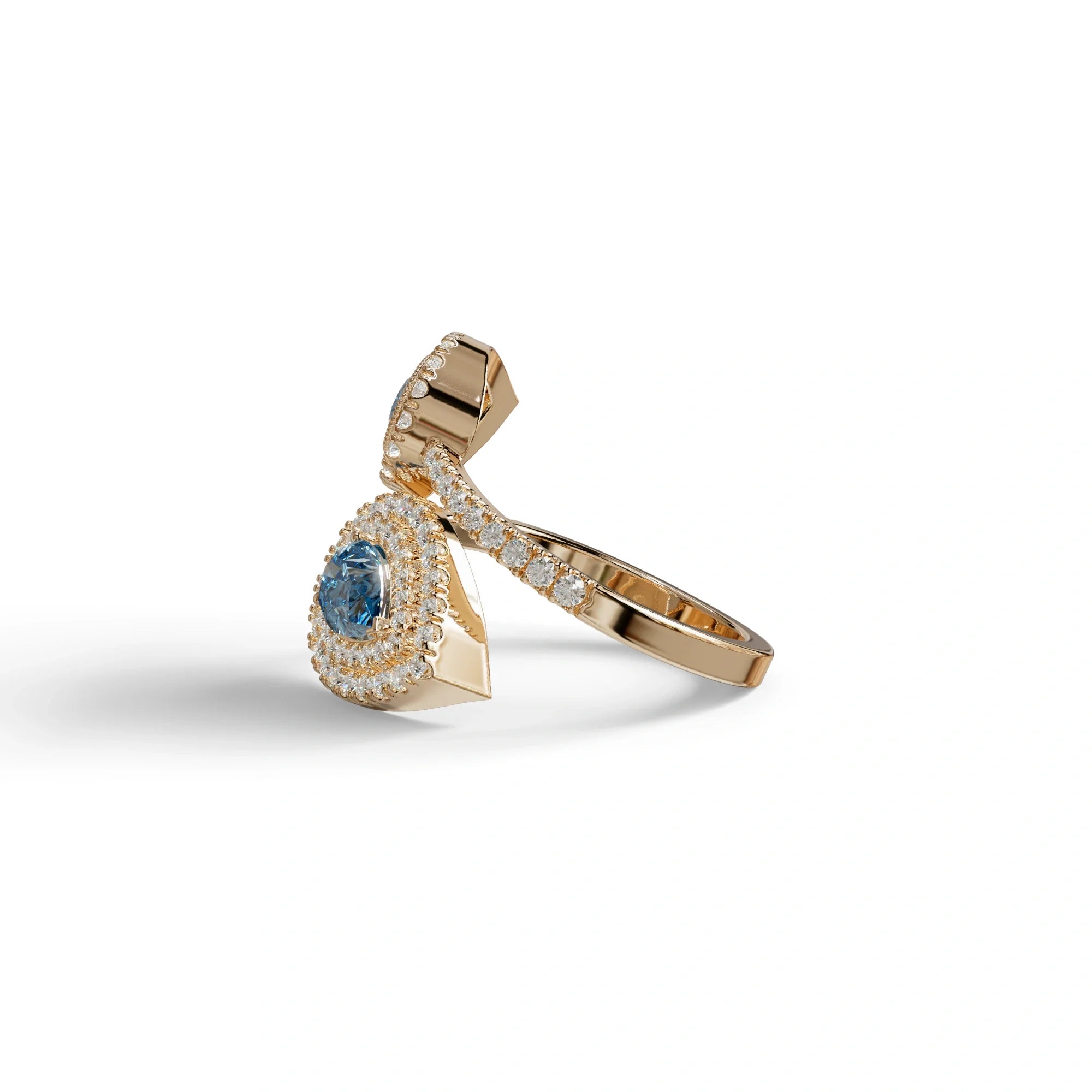 2 Carat Blue Pear Cut Halo & Pave Lab Grown Diamond Ring - Ahurissant