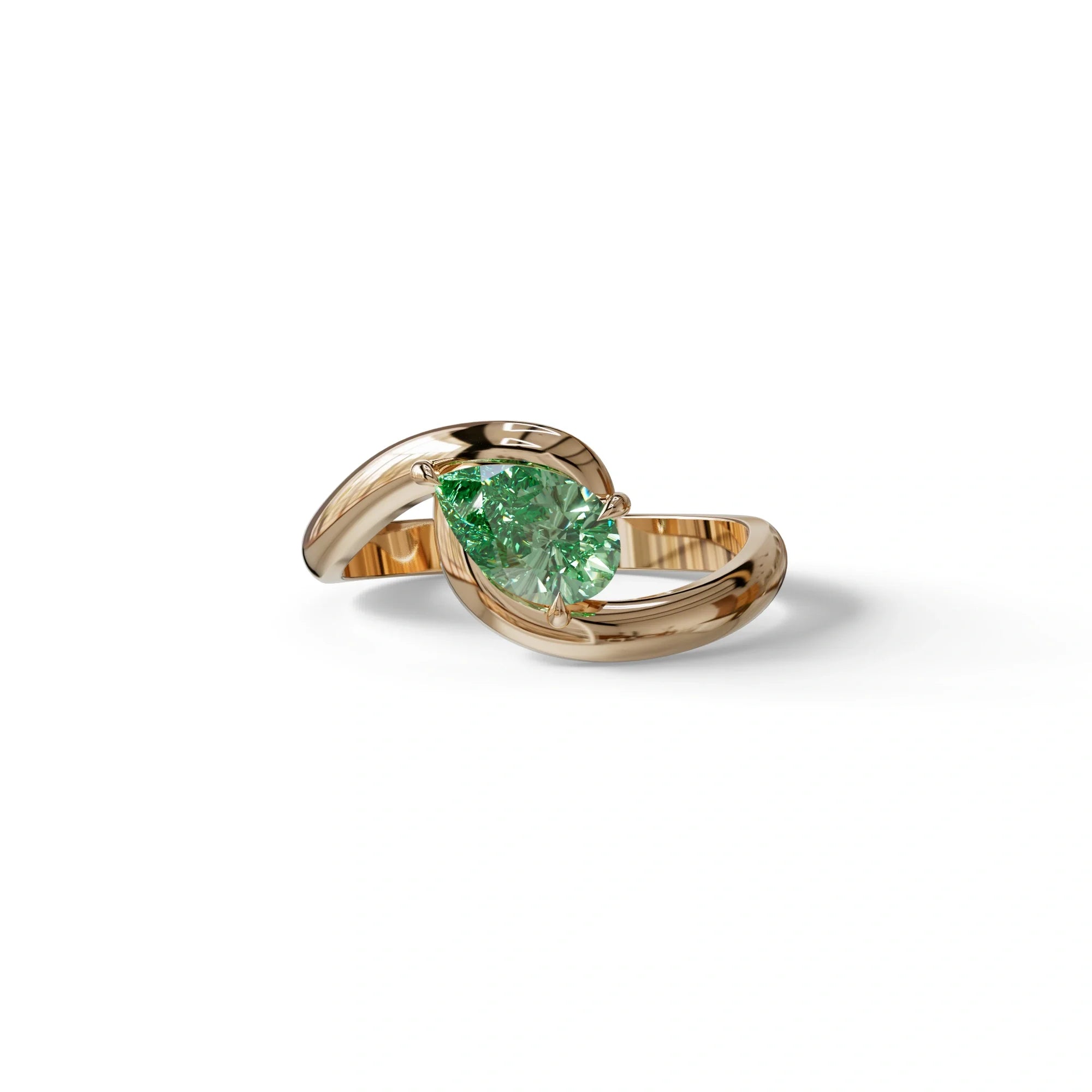 1 Carat Green Pear Cut Solitaire Lab Grown Diamond Ring - Maniya - 10K Solid Gold / Rose Gold
