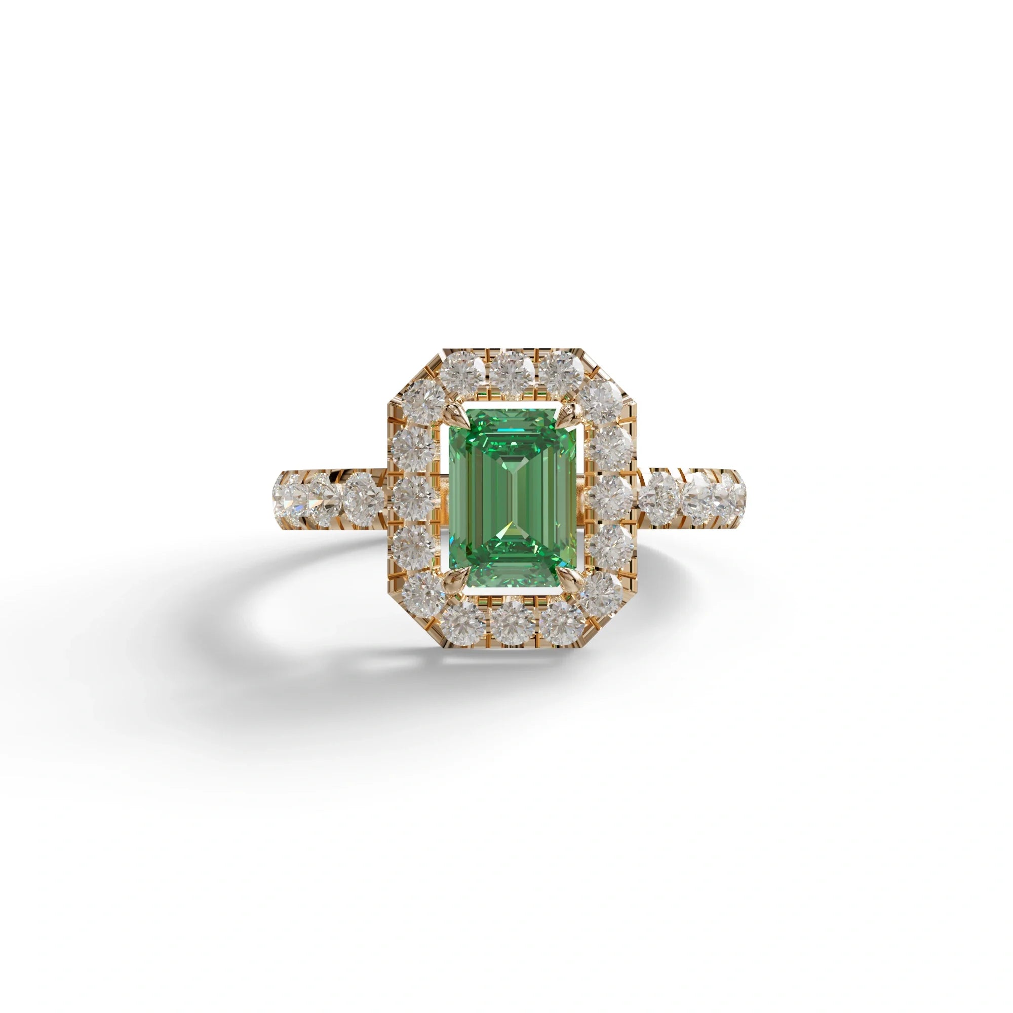 1 Carat Fancy Vivid Green Emerald Cut Lab Grown Diamond Engagement Ring - Freesia - 10K Solid Gold / Rose Gold