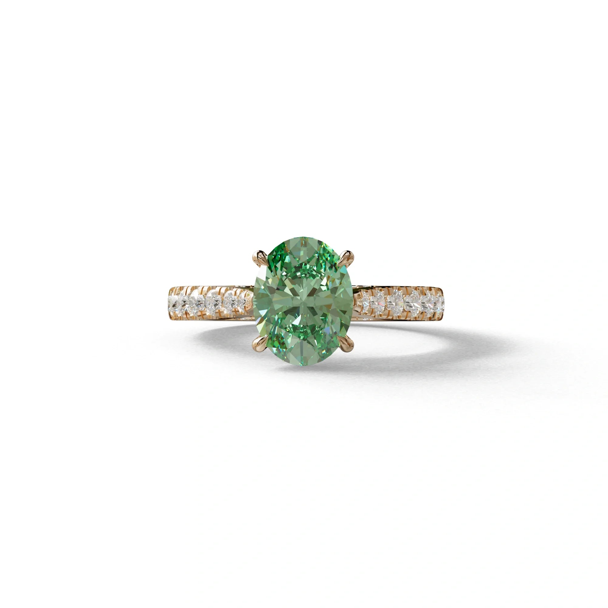 1.50 Carat Green Oval Cut Lab Diamond Engagement Ring - Scorpio - 10K Solid Gold / Rose Gold