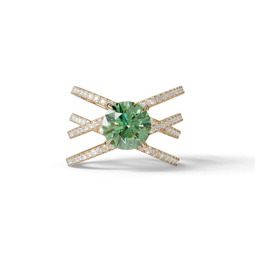 1.5 Carat Green Round Cut Criss Cross Lab Diamond Ring - Elegant - 10K Solid Gold / Rose Gold