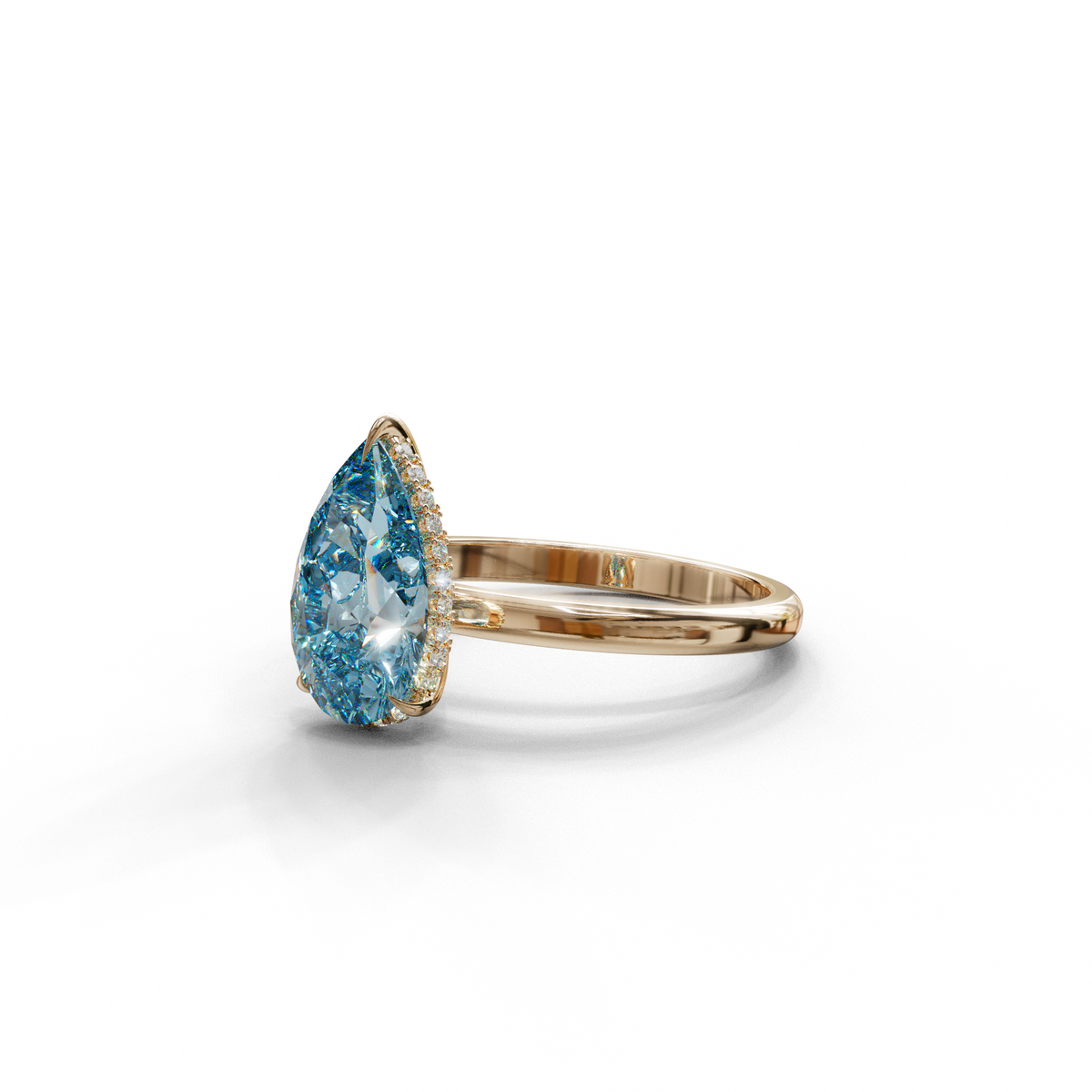 3.5 Carat Blue Pear Cut Hidden Halo Lab Grown Diamond Ring