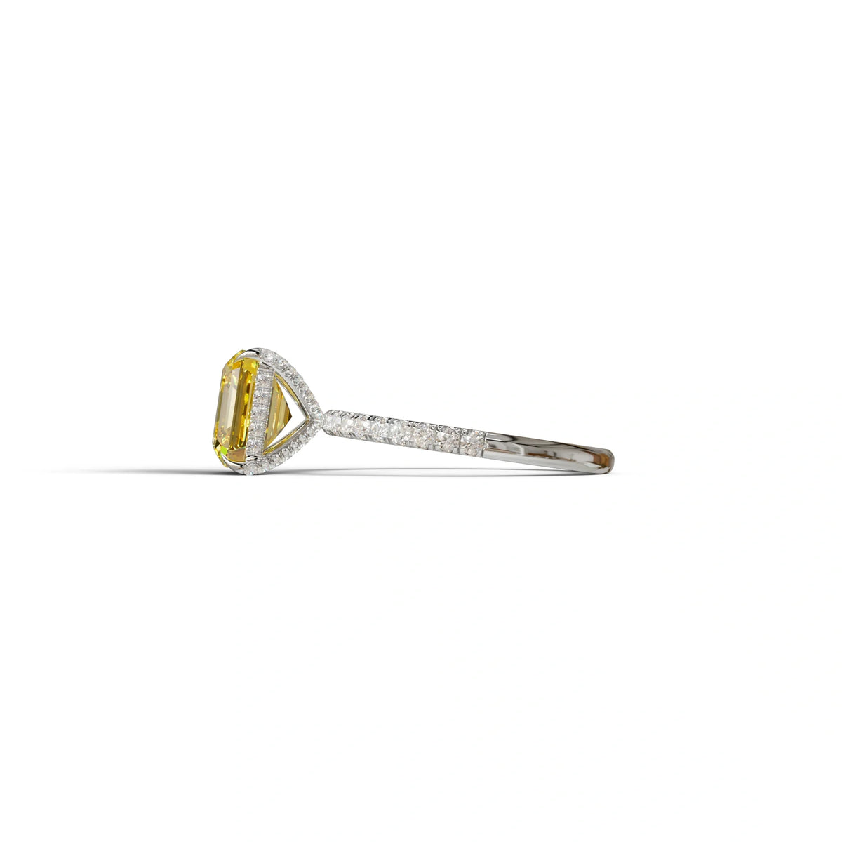 3 Carat Yellow Asscher Cut Hidden Halo & Pave Lab Grown Diamond Ring