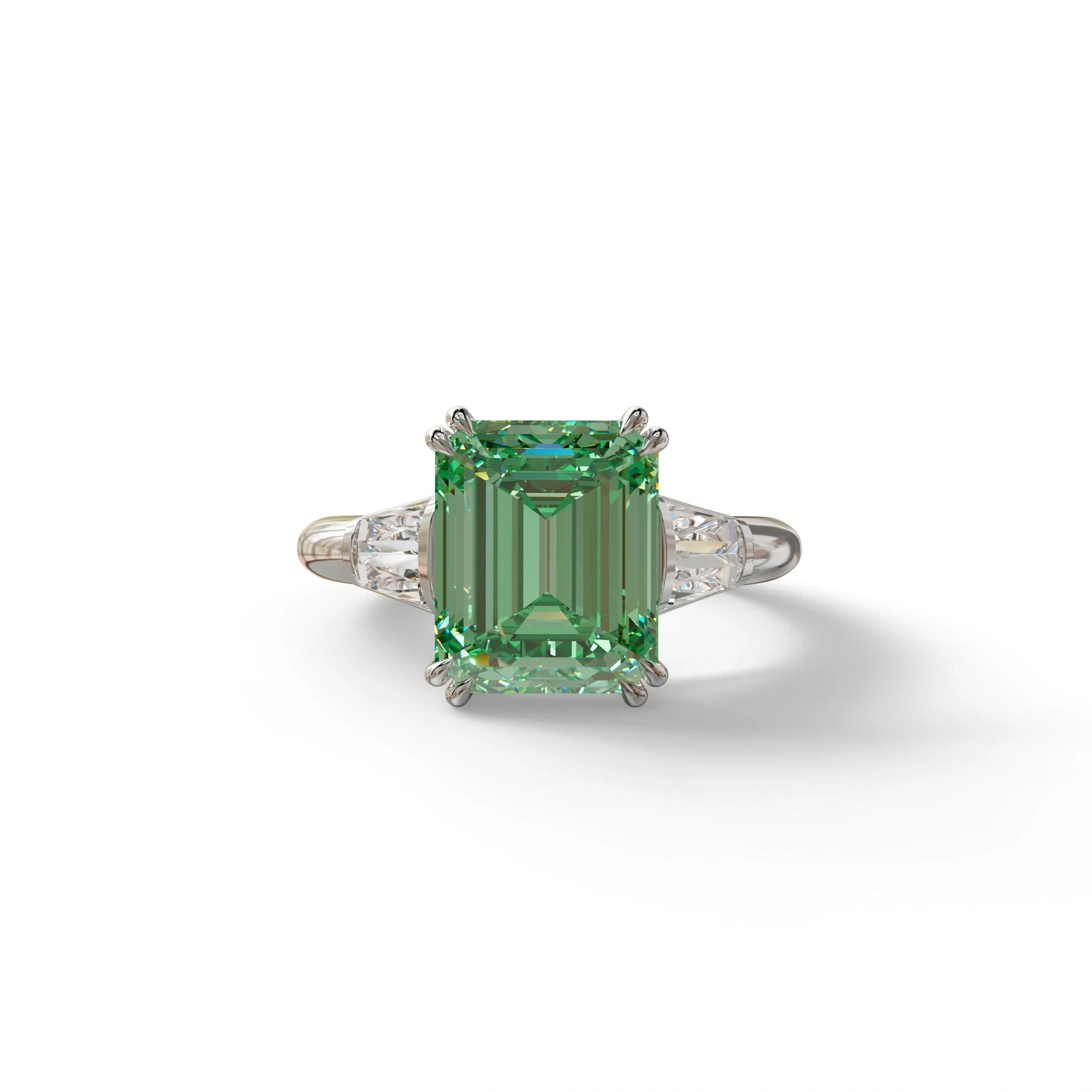 3 Carat Green Emerald & Baguette Cut Multi Stone Lab Diamond Ring - Lami - 10K Solid Gold / White Gold