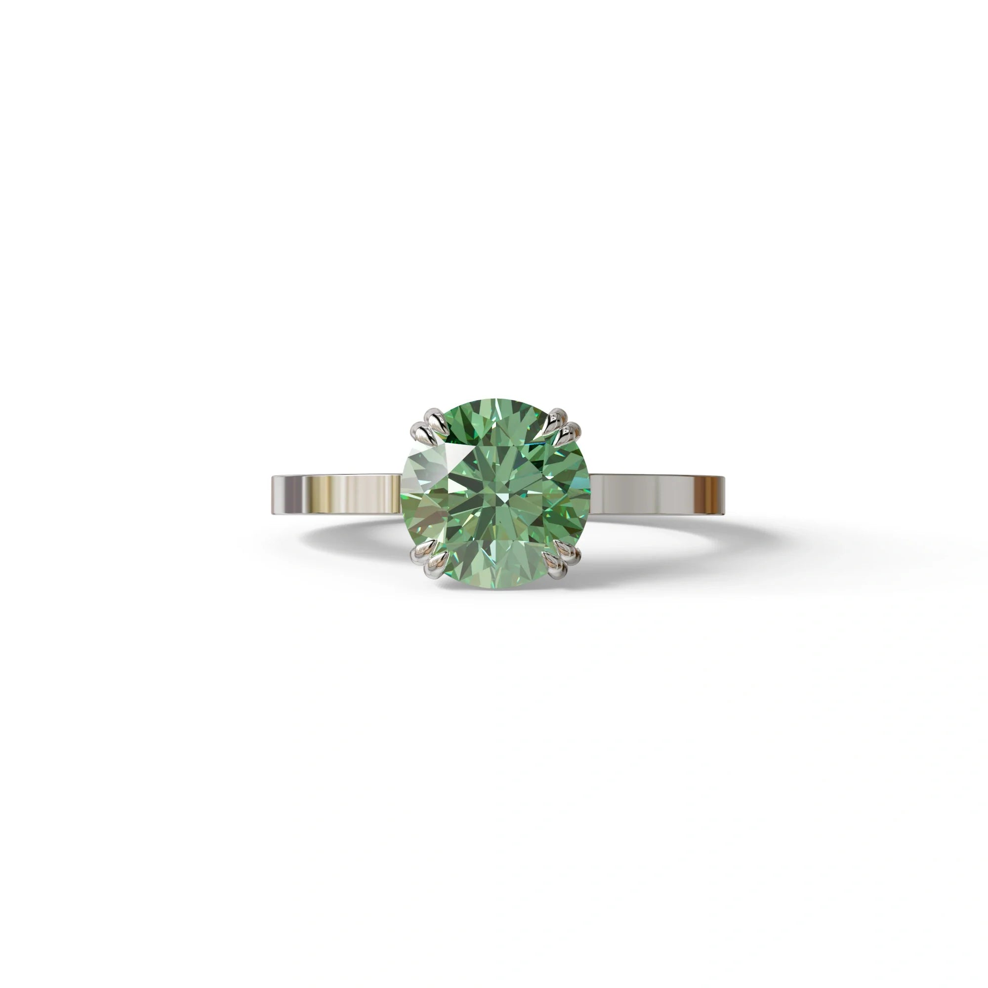 2 Carat Green Round Cut Hidden Halo Lab Diamond Engagement Ring - Maeve - 10K Solid Gold / White Gold