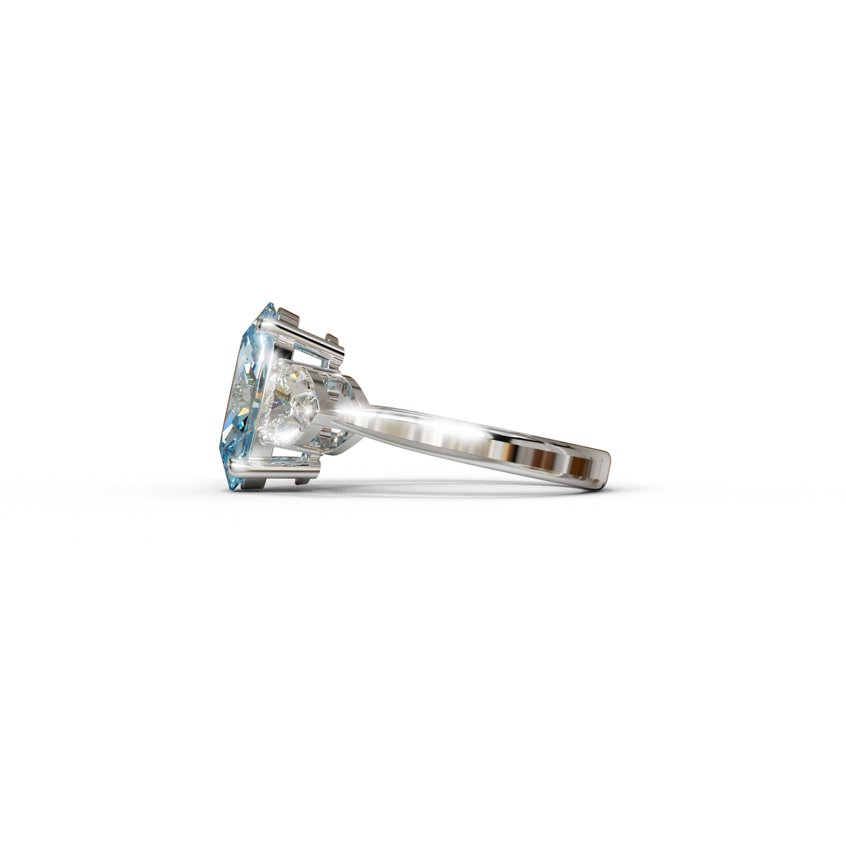 4 Ct Blue Oval & Heart Shape 3 Stone Engagement Diamond Ring - Lucid