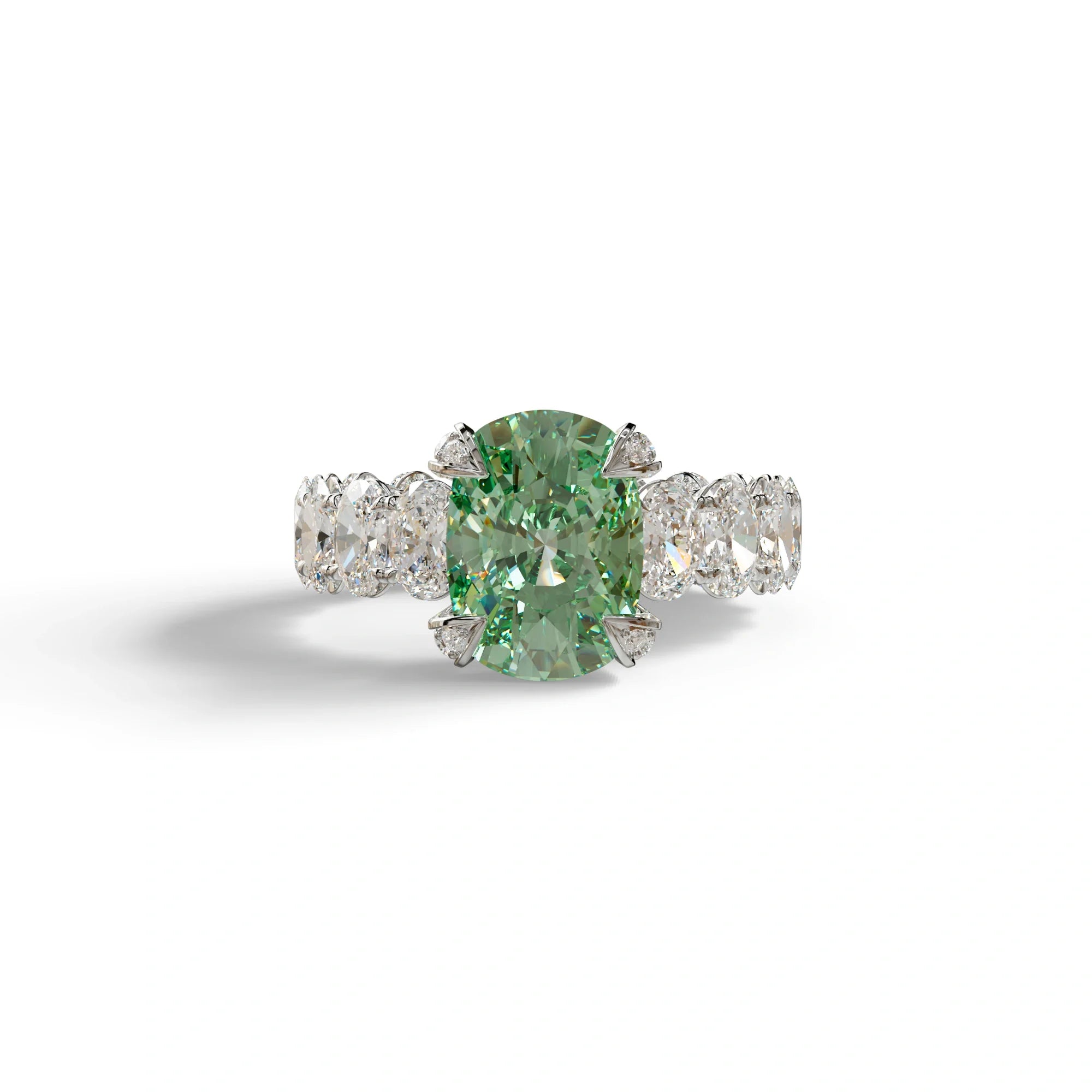 4 Carat Green Cushion Cut Full Eternity Lab Grown Diamond Ring - Enigma - 10K Solid Gold / White Gold
