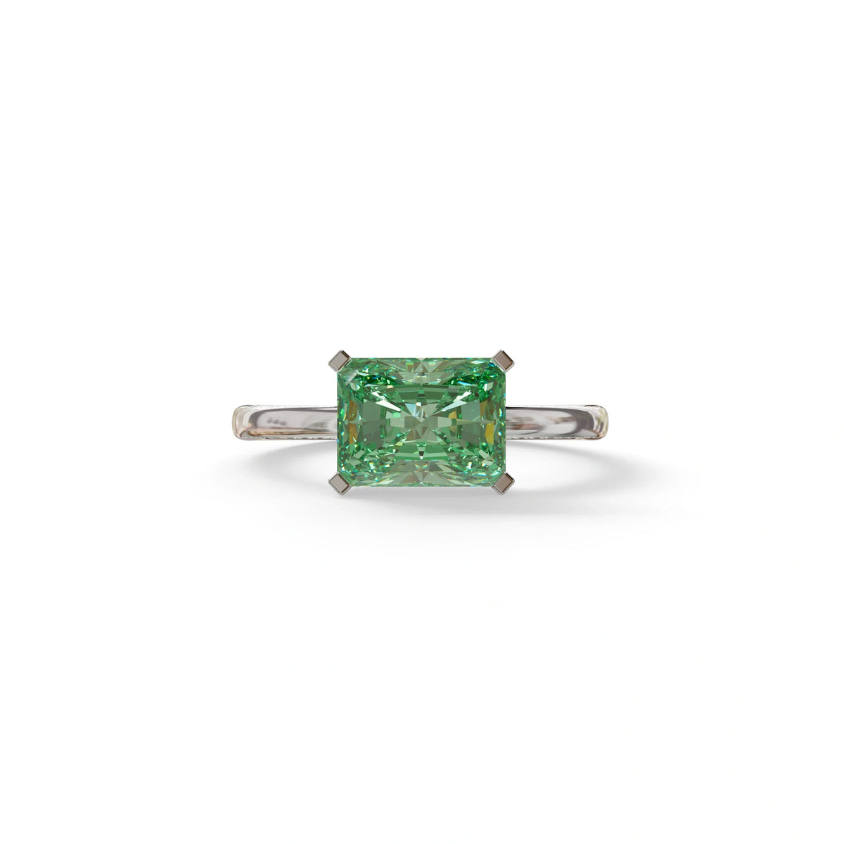 2.5 Ct Green Radiant Cut Lab Grown Diamond In Pave-Chanel Setting Ring - Maxine - 10K Solid Gold / White Gold