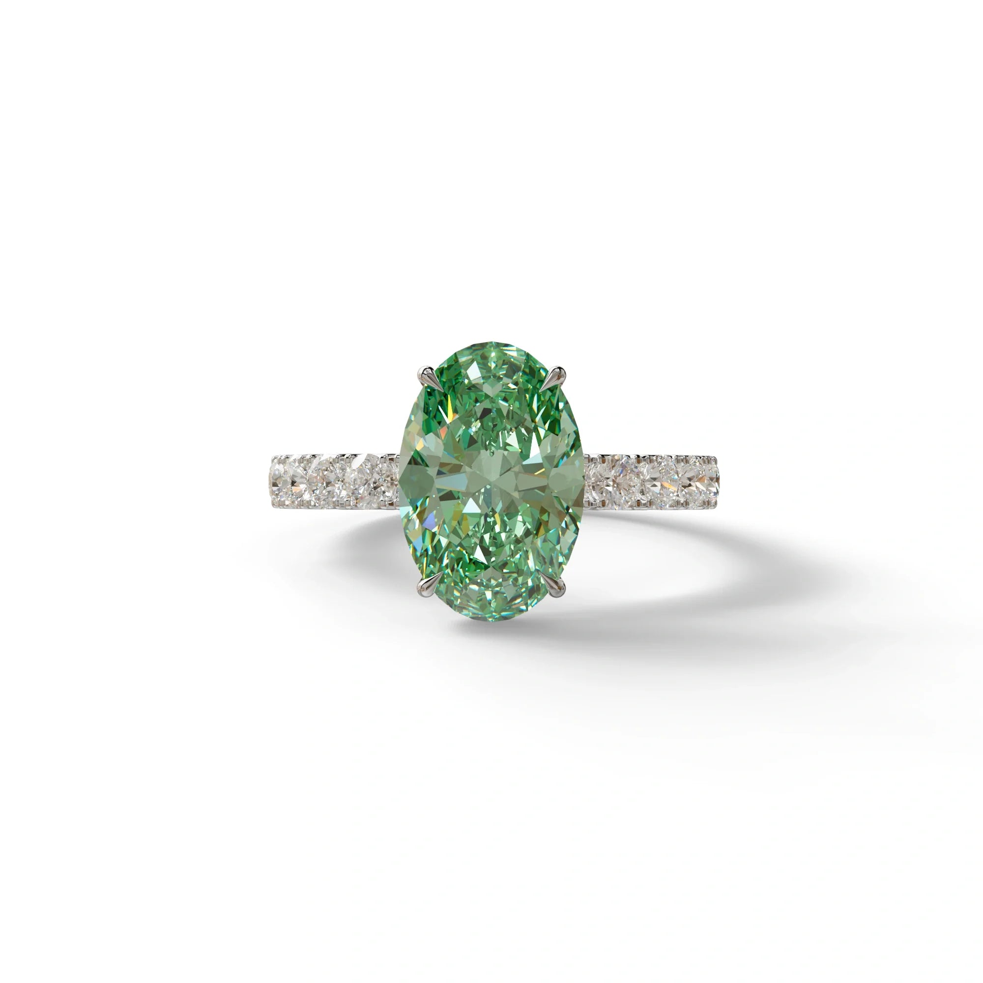 4 Carat Green Oval Cut Lab Diamond Engagement Ring | Hidden Halo - Christie’s - 10K Solid Gold / White Gold