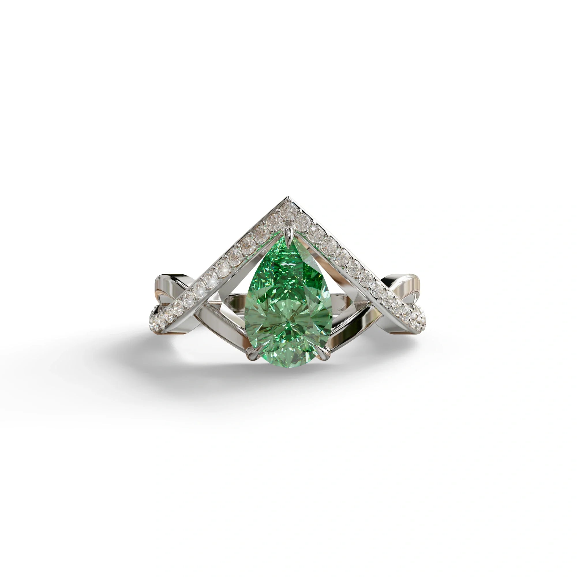 2 Carat Green Pear Cut Tear Drop Lab Diamond Ring - Glamly - 10K Solid Gold / White Gold
