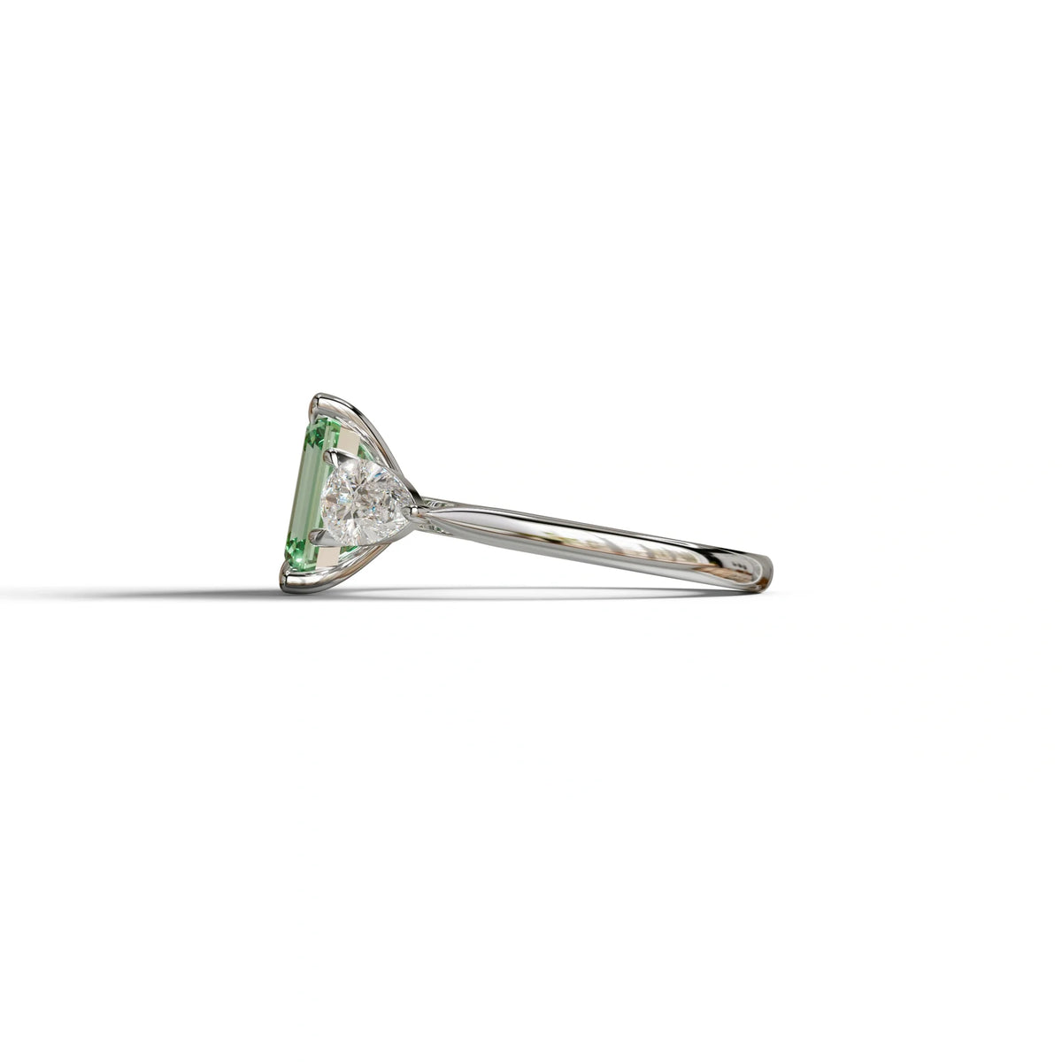 3 Carat Green Emerald Cut Lab Diamond In 3 Stones Claw Prongs Setting Ring
