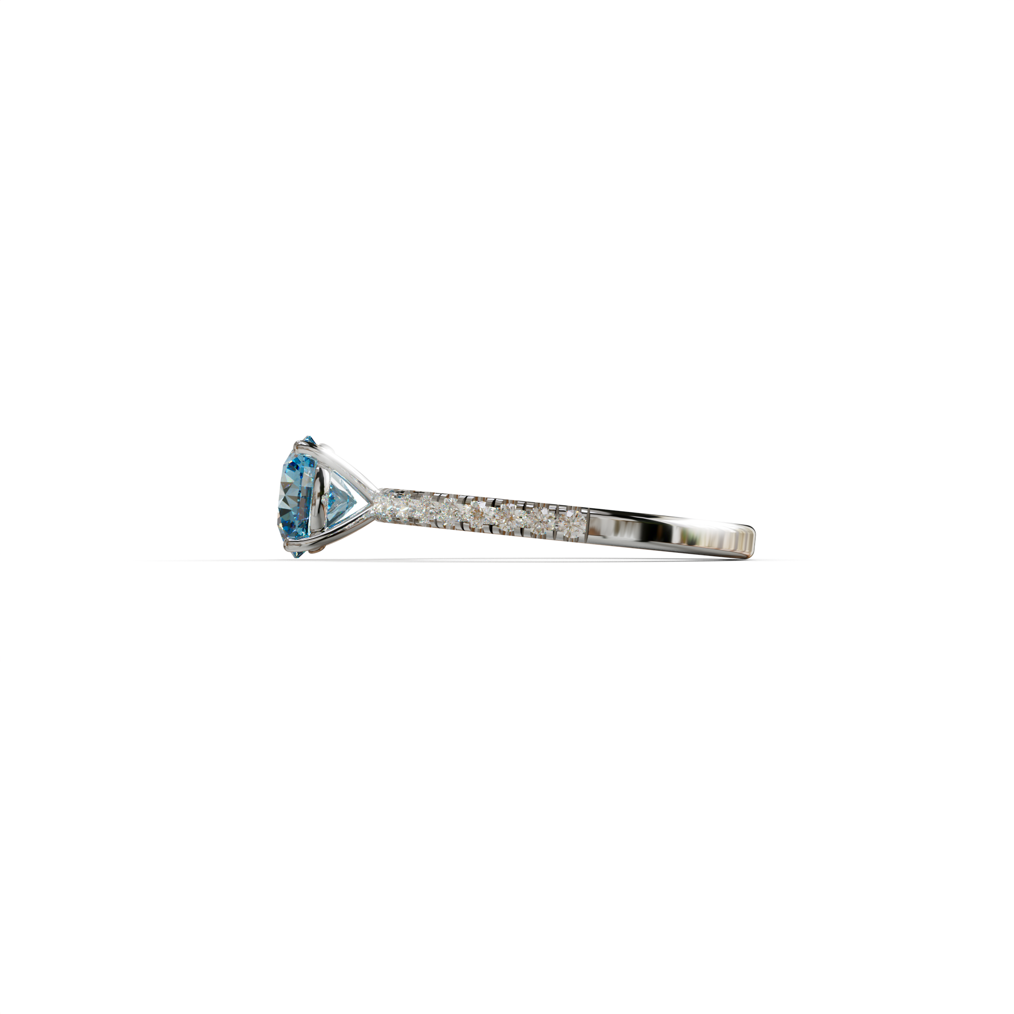 1.5 Carat Blue Round Lab Diamond Ring - Classic Pave Set Ring
