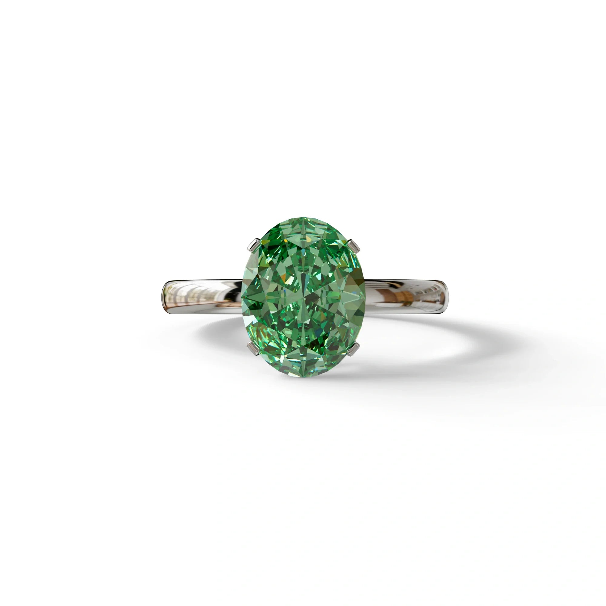 2 ct Oval Solitaire Diamond Ring Green Lab Diamond Engagement Ring - Eira - 10K Solid Gold / White Gold