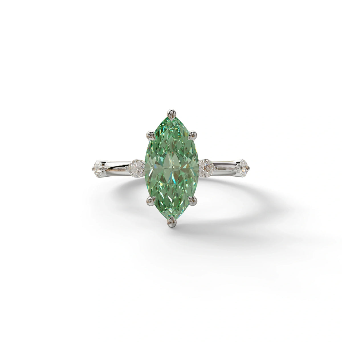 2.5 Ct Fancy Vivid Green Marquise Cut Lab Diamond In Space-Chanel Setting Ring - Nimi - 10K Solid Gold / White Gold