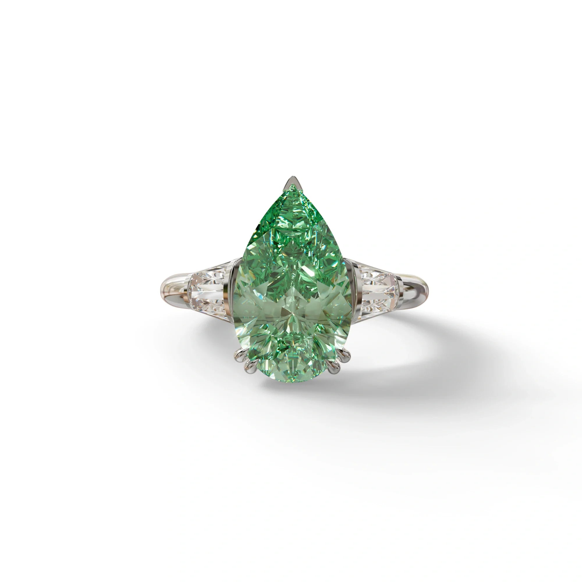 4 carat fancy Vivid Green Pear Cut Lab Grown Diamond Ring-Claire - 10K Solid Gold / White Gold