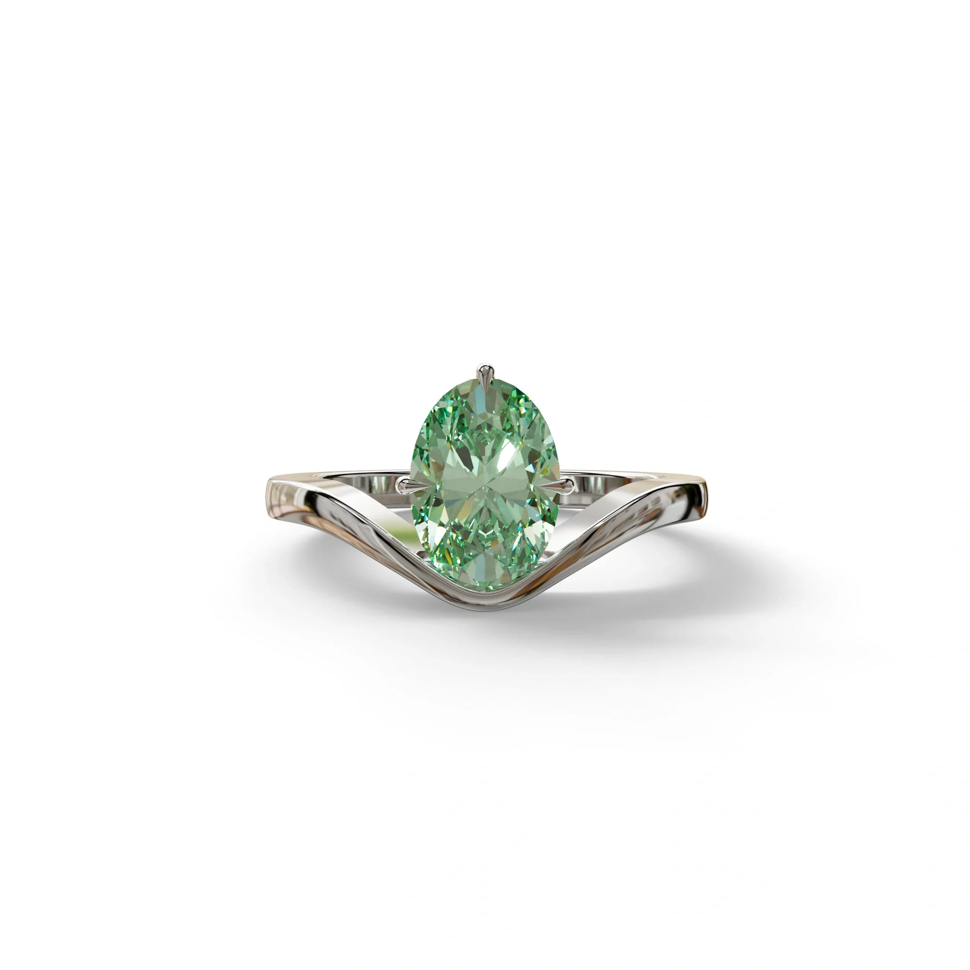 Nested 2 Carat Green Oval Cut Solitaire Lab Grown Diamond Engagement Ring - Aura - 10K Solid Gold / White Gold