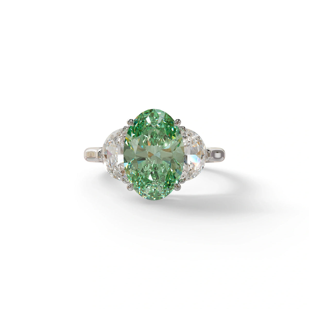 3 Carat Green Lab Grown Diamond Engagement Ring · Oval Cut Three Stone | Constellation - view 3