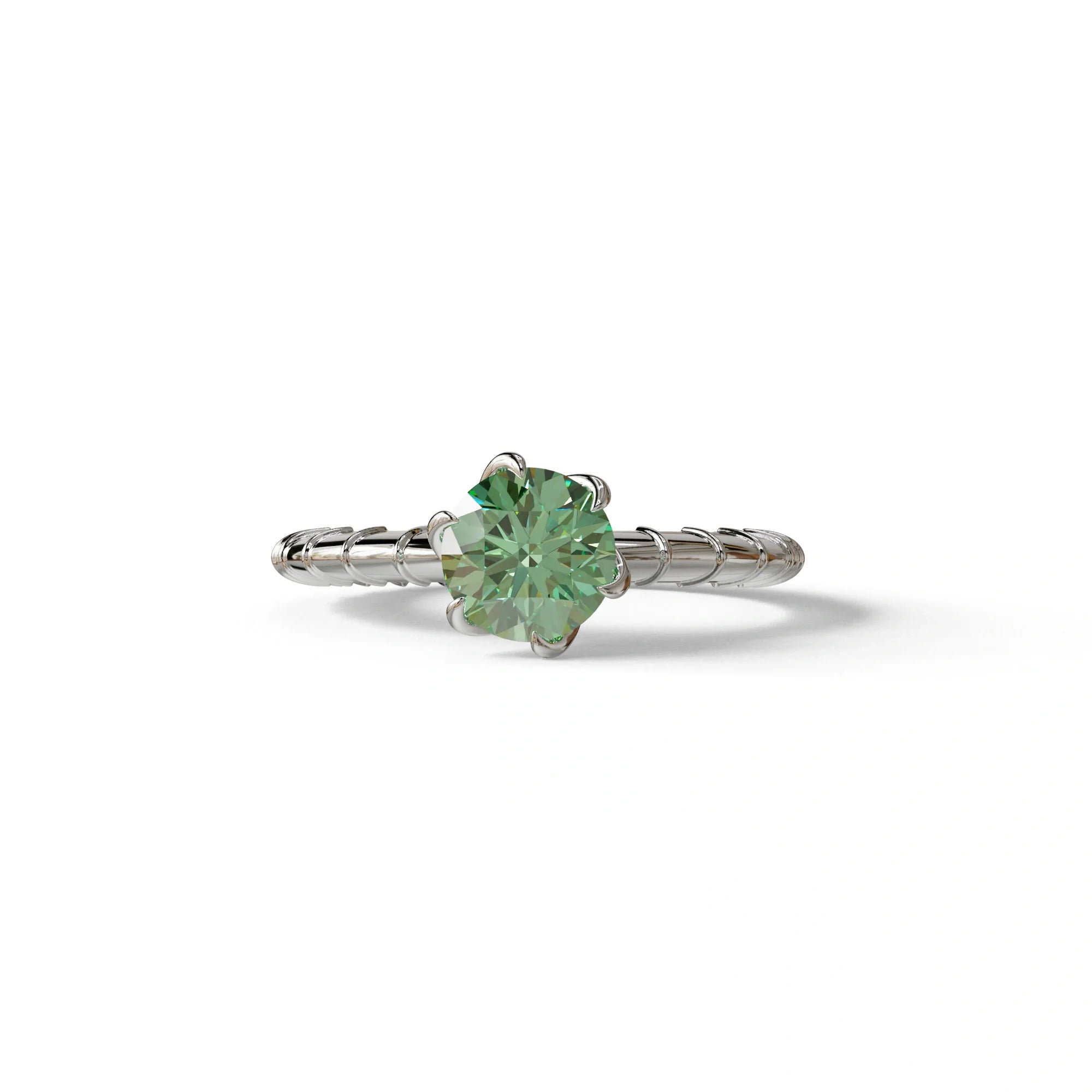1 Carat Green Round Cut Lab Diamond Ring - Hyper Glam - 10K Solid Gold / White Gold