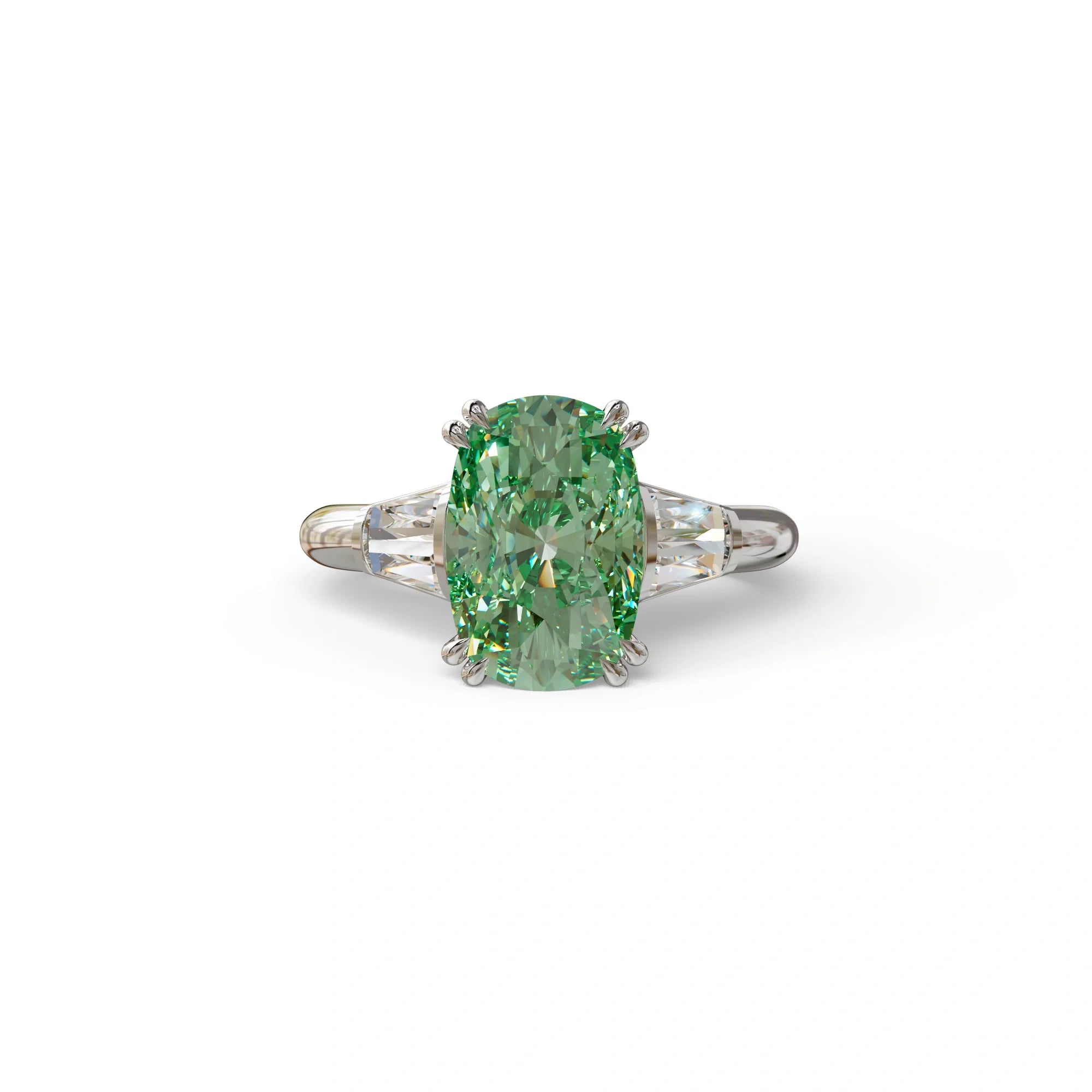 4 Carat Green Elongated Cushion Cut Lab Diamond Engagement Ring - Sagittarius - 10K Solid Gold / White Gold
