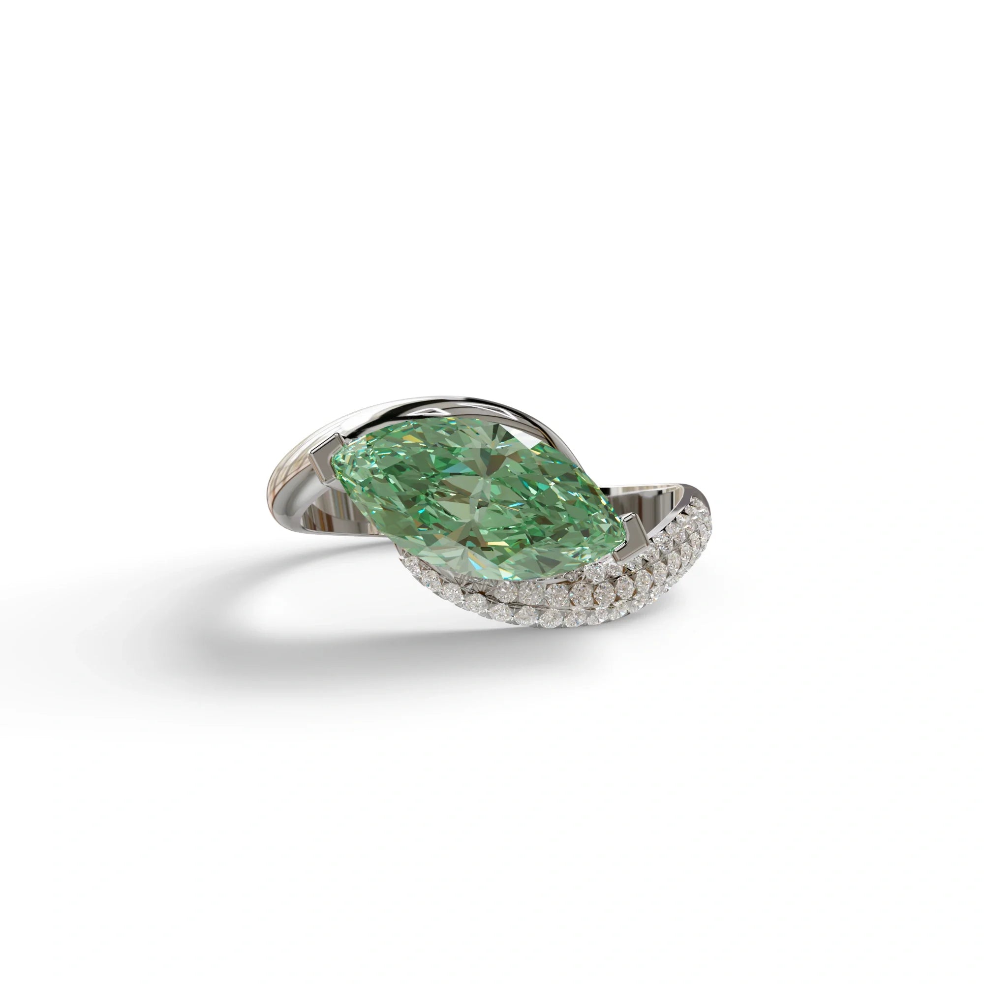 2 Carat Fancy Vivid Green Marquise Cut Lab Grown Diamond Engagement Ring - Maya - 10K Solid Gold / White Gold