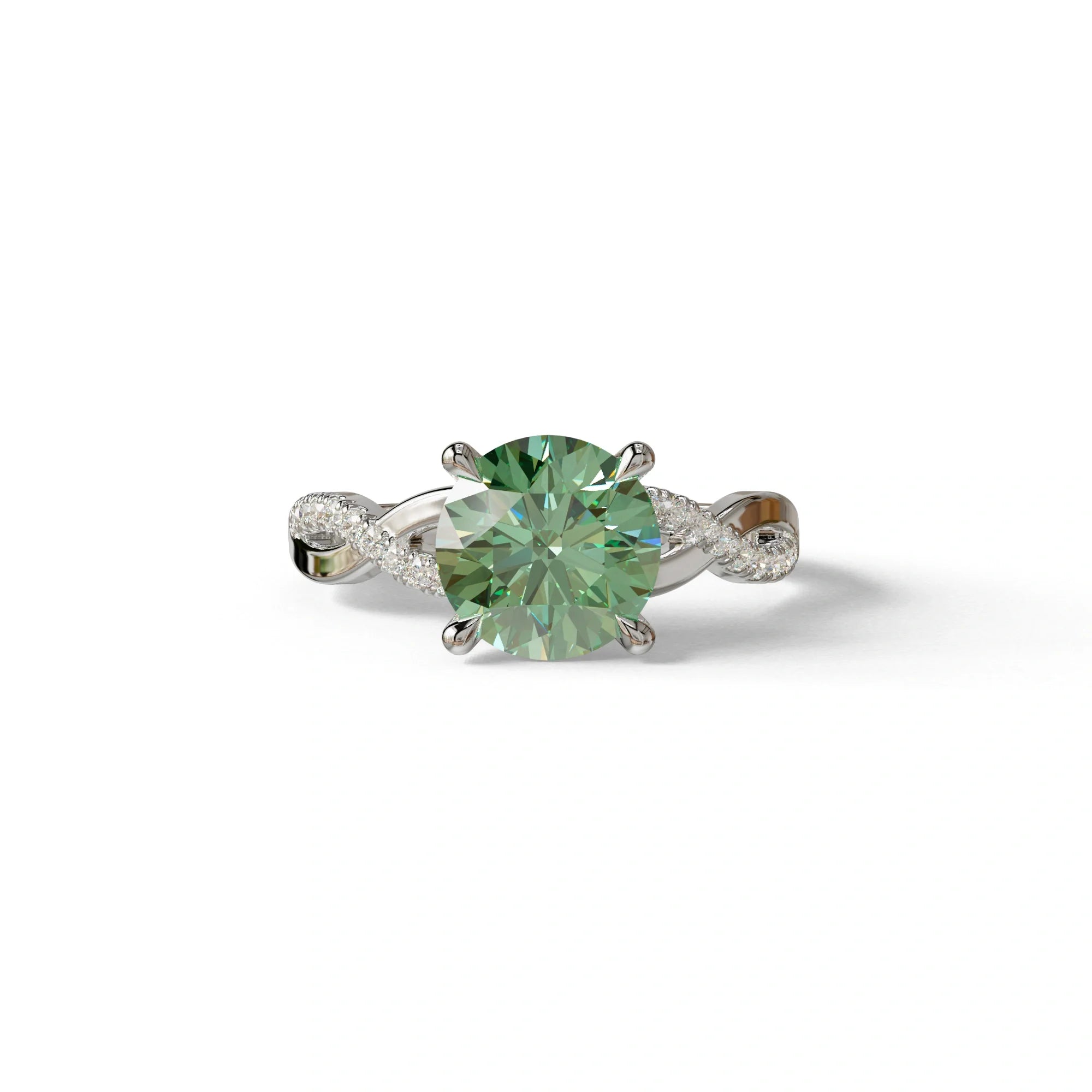 3 Carat Green Round Cut Lab Diamond Ring - Infinity Cross - 10K Solid Gold / White Gold