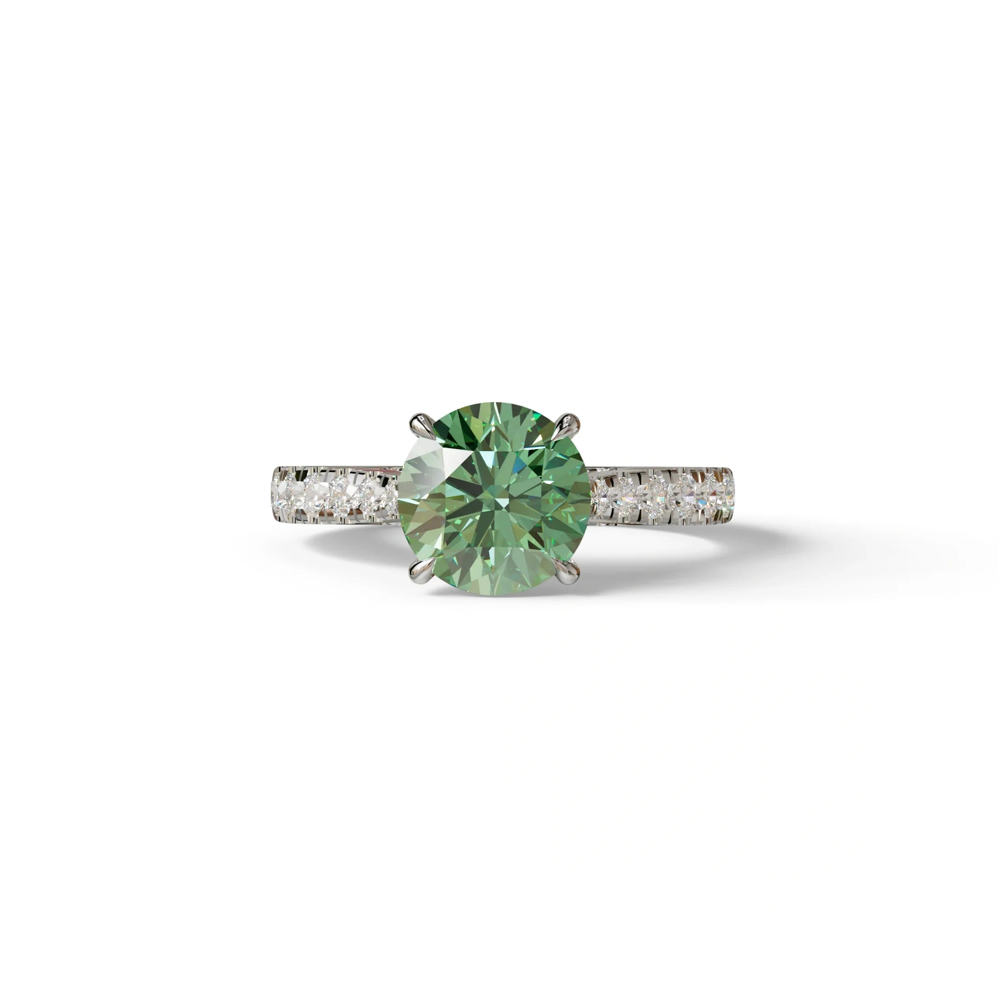 2 Carat Round Cut Green Lab Grown Diamond Engagement Ring | Hidden Halo & Pave - Brilliant - 10K Solid Gold / White Gold