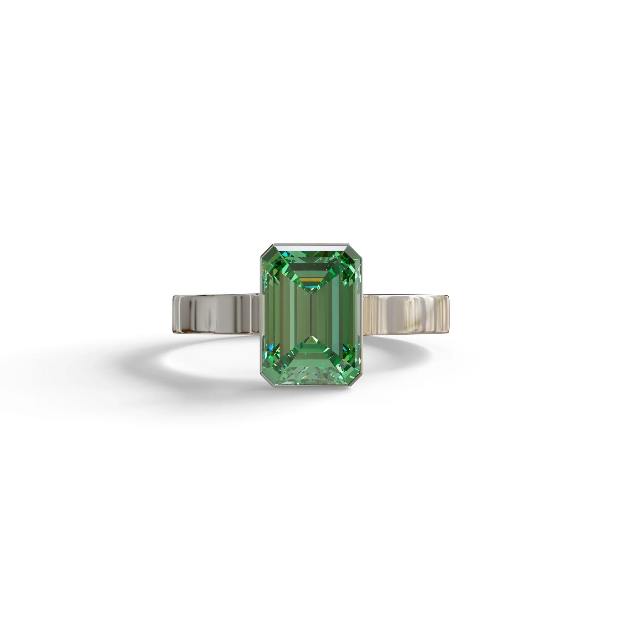 Fancy Vivid Green Emerald Cut 3 Carat lab grown Diamond Engagement Ring- Zelora - 10K Solid Gold / White Gold