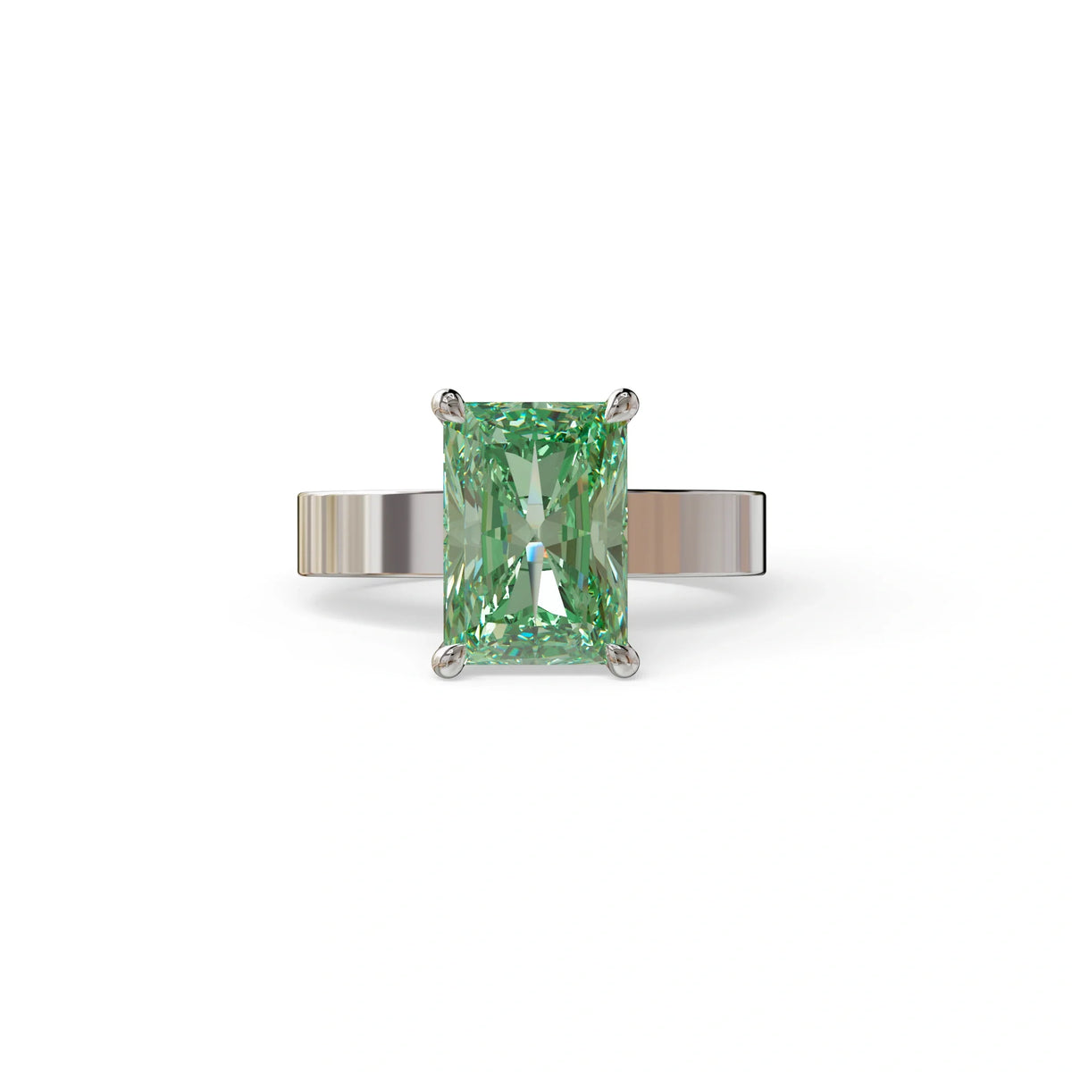 4Ct Green Radiant Cut Lab Grown Diamond Solitaire Engagement Ring - Crownfire - 10K Solid Gold / White Gold
