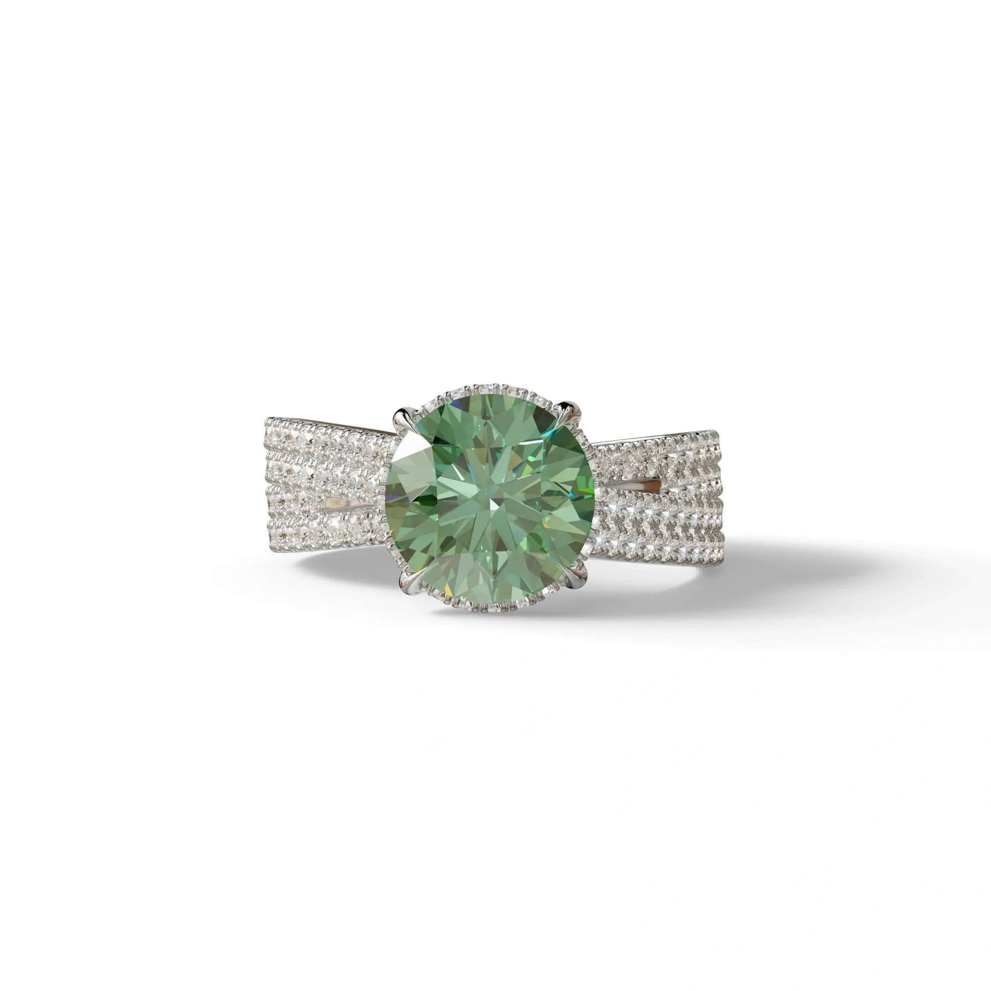 2 Carat Green Round Cut Hidden Halo Lab & Pave Lab Diamond Ring - Je t’aime - 10K Solid Gold / White Gold
