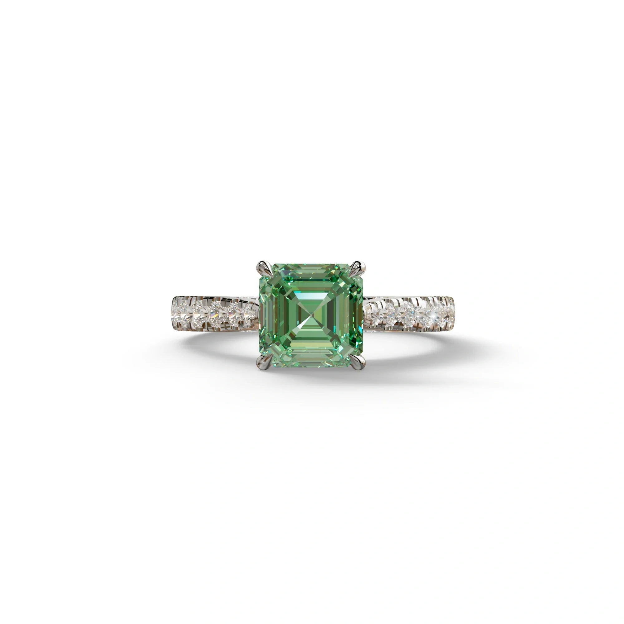 2 Carat Fancy Vivid Green Asscher Cut Lab Grown Diamond Engagement Ring | Hidden Halo & Pave - Kay - 10K Solid Gold
