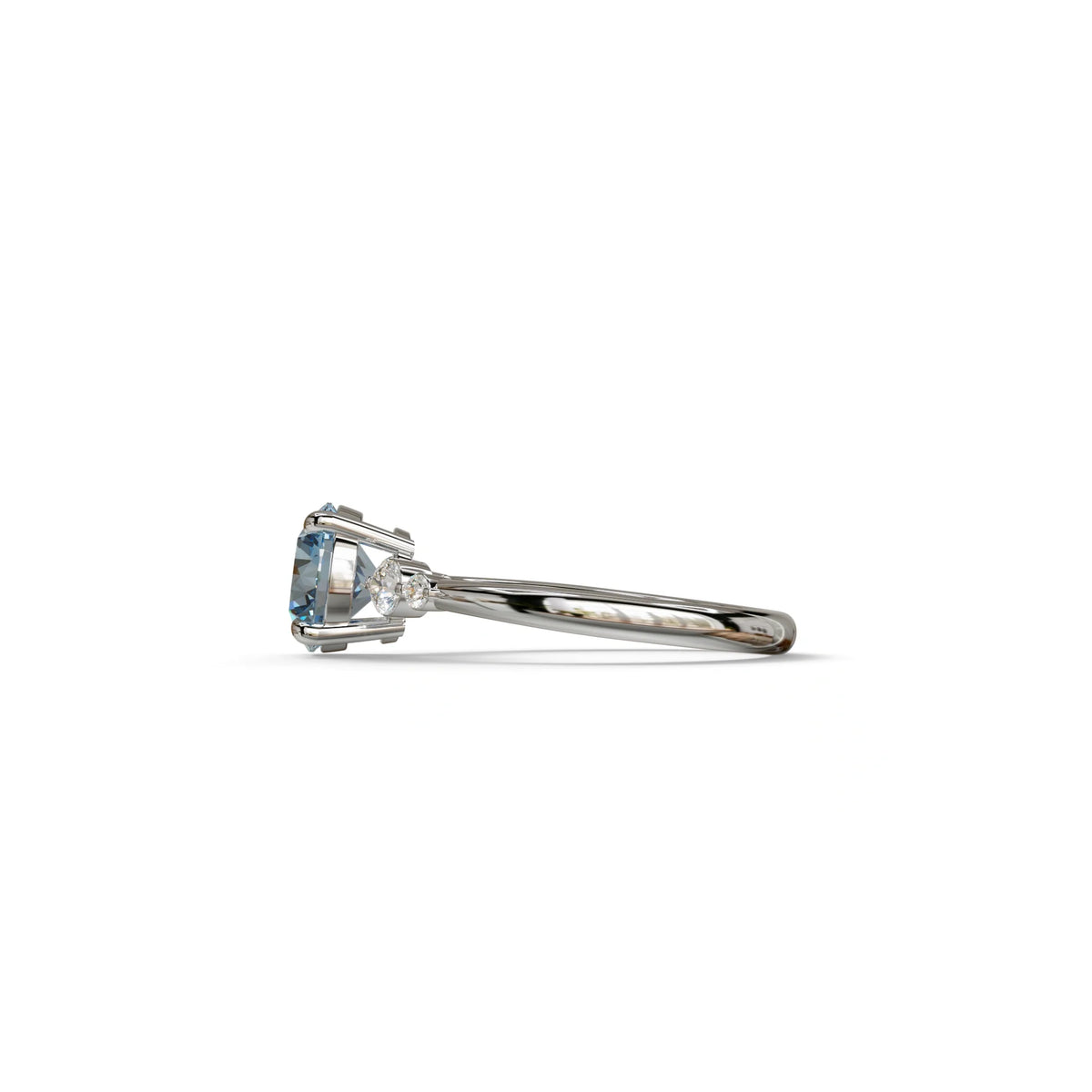 Blue Round Three Stone Lab Grown Diamond Engagement Ring - Romance