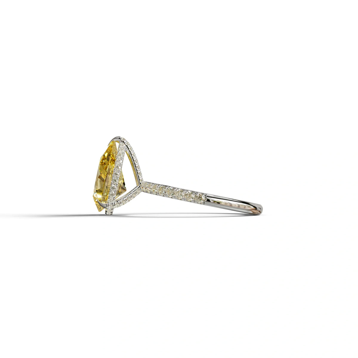 2 Carat Yellow Pear Cut Hidden Halo & Pave Lab Diamond Ring