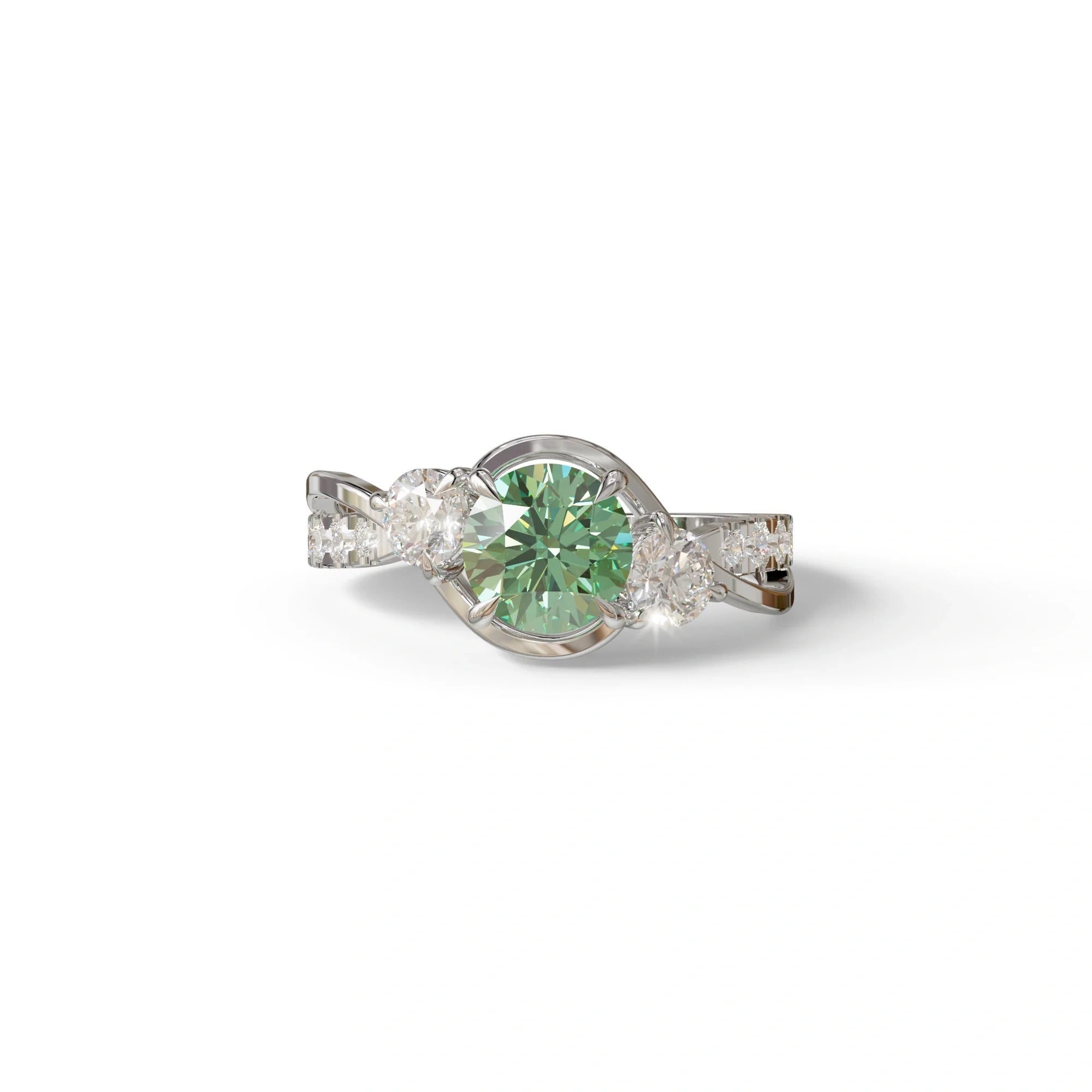 2 Carat Green Lab Grown Diamond Round Diamond Engagement Ring - Giverny - 10K Solid Gold / White Gold