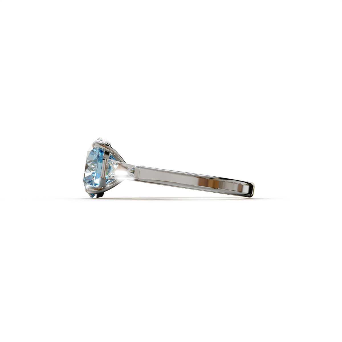 3 Carat Blue Round & Tapered Cut Multi Stone Lab Diamond Ring - Reflection