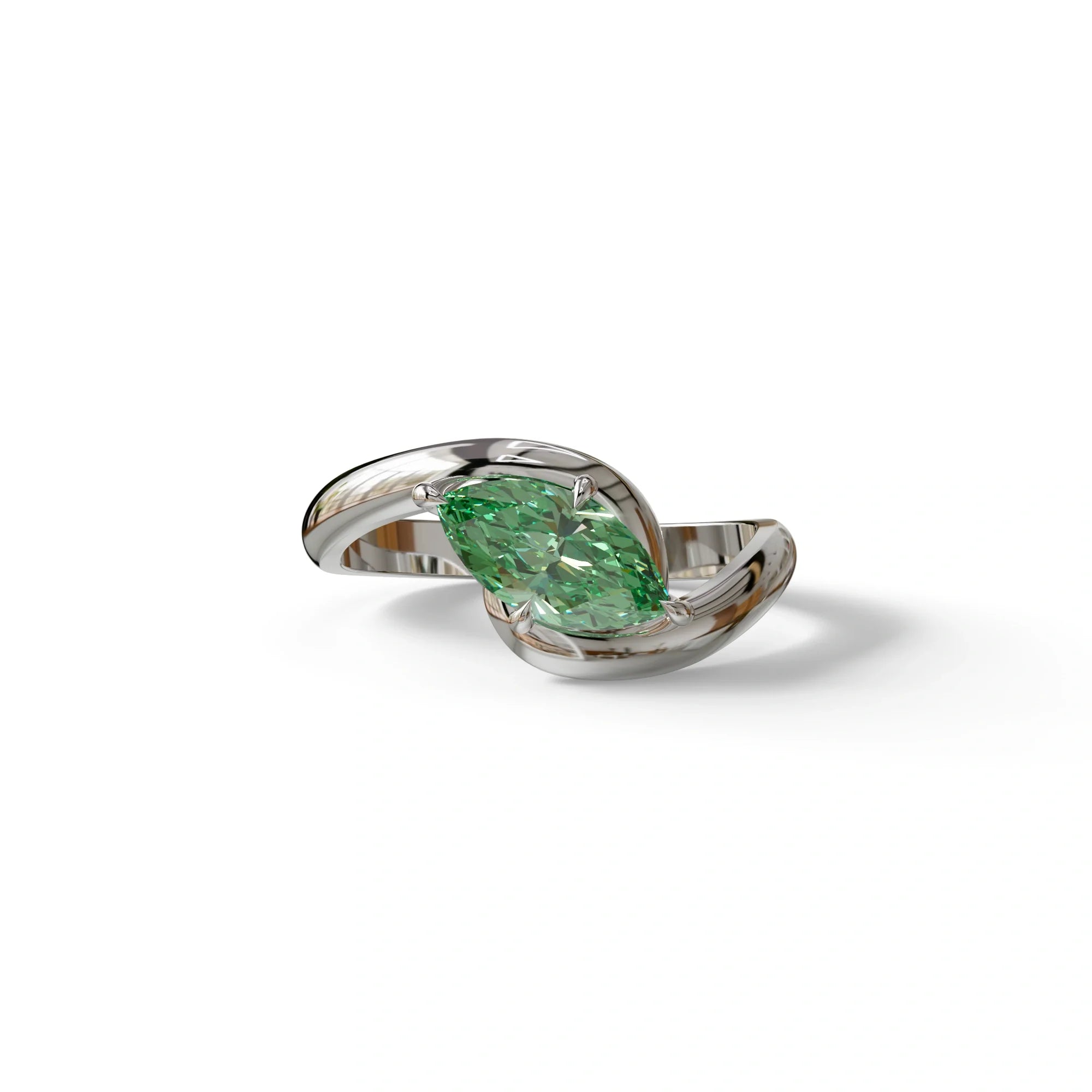 1 Carat Green Color Marquise Cut Lab Diamond Engagement Ring - Virgo - 10K Solid Gold / White Gold