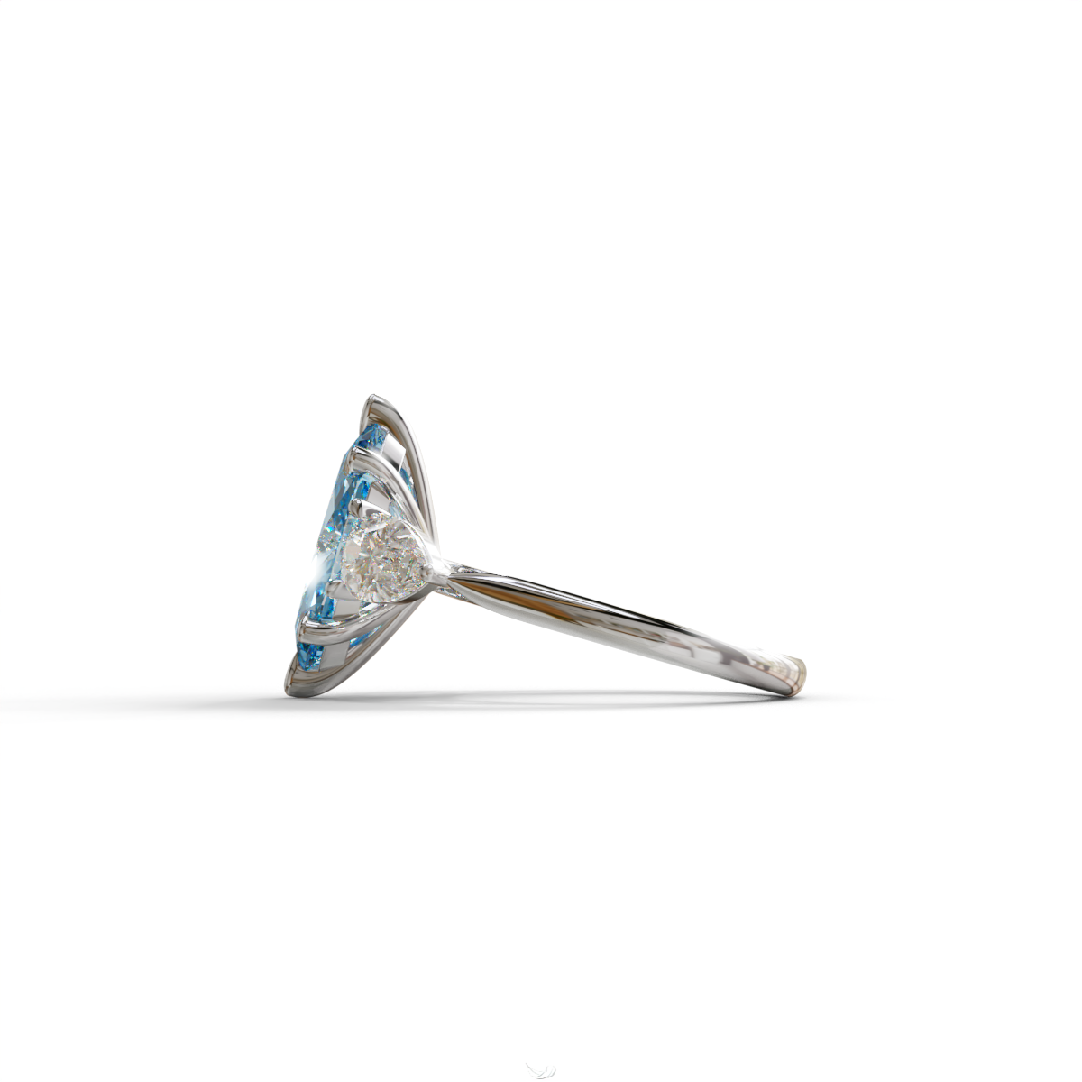 3 Carat Fancy Blue Marquise & Pear Cut Three Stone Lab Grown Diamond Engagement Ring