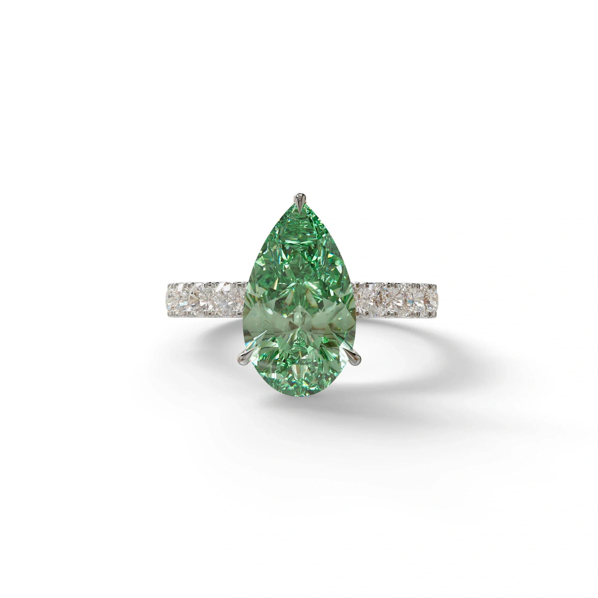 3 Carat Fancy Vivid Green Pear Cut Lab grown Diamond Engagement Ring - Feesia - 10K Solid Gold / White Gold
