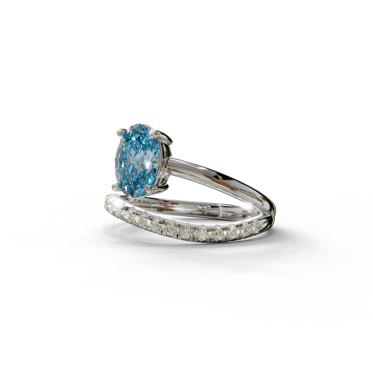 1.5 Carat S-Curve Blue Oval Diamond Pave-set Diamond Ring - Bypass