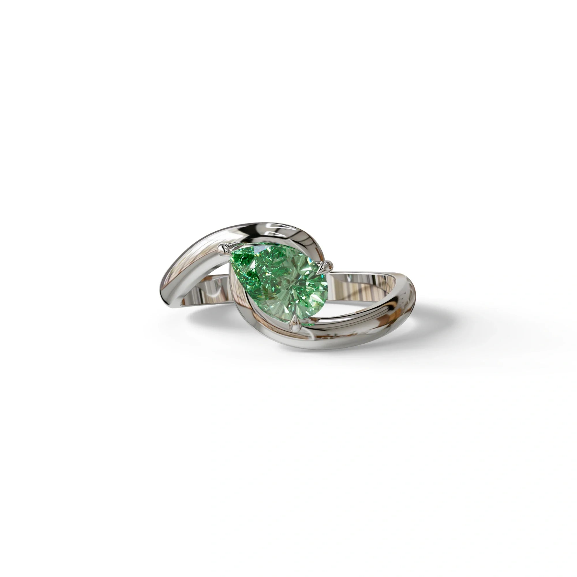 1 Carat Green Pear Cut Solitaire Lab Grown Diamond Ring - Maniya - 10K Solid Gold / White Gold